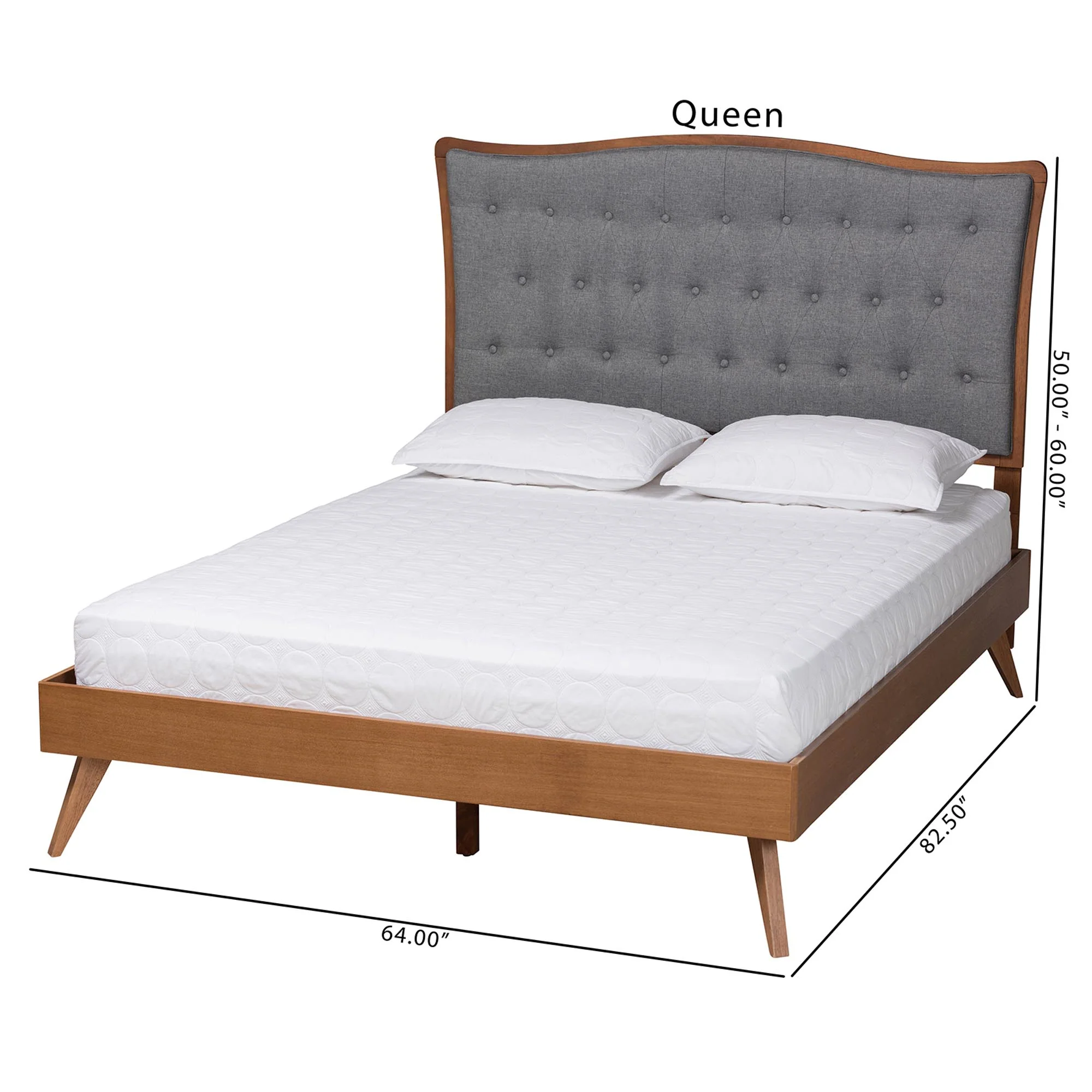 Baxton Studio Malle Classic and Traditional Grey Fabric and Walnut Brown Finished Wood Queen Size Platform Bed - Image 8