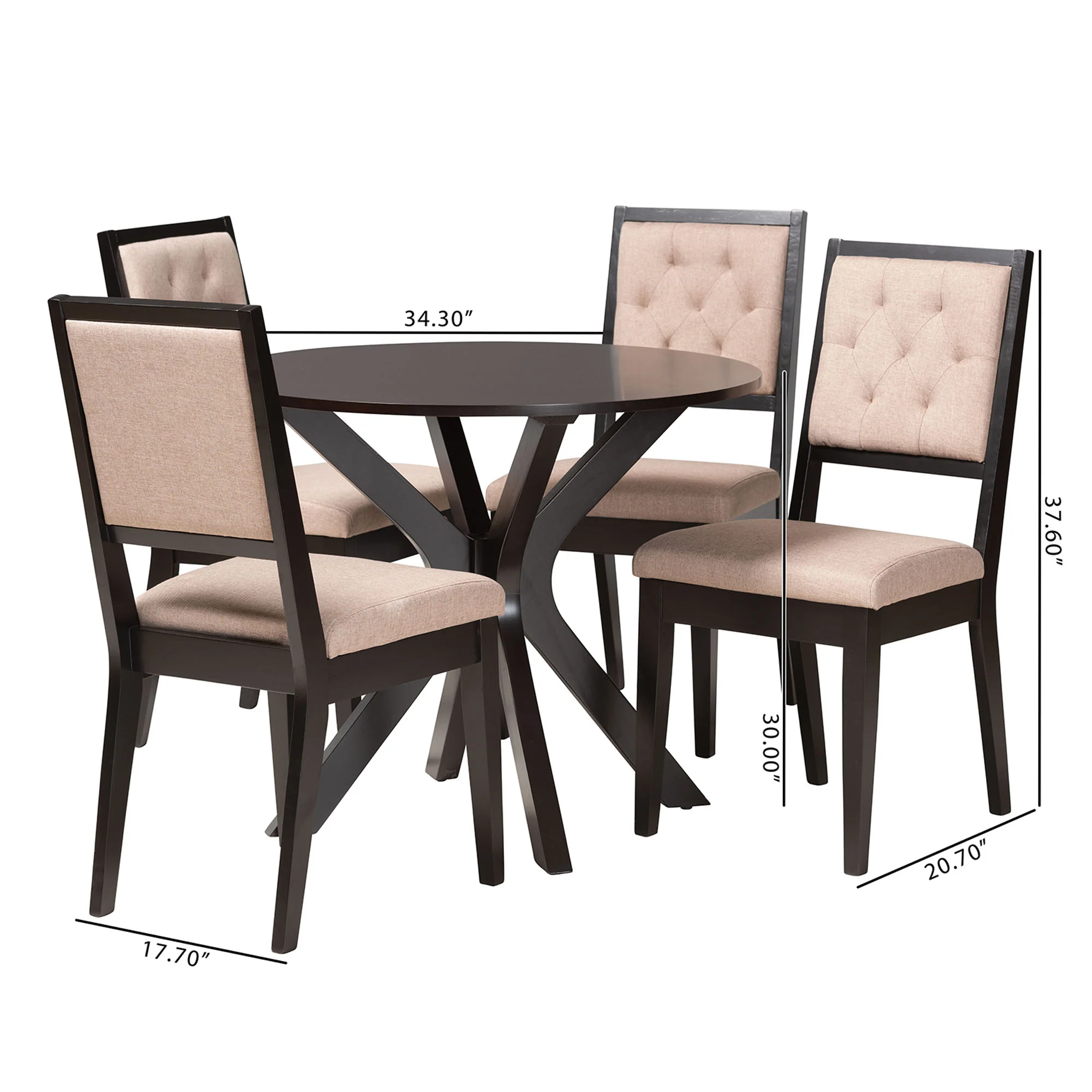 Baxton Studio Mana Modern Sand Fabric and Dark Brown Finished Wood 5-Piece Dining Set - Image 10