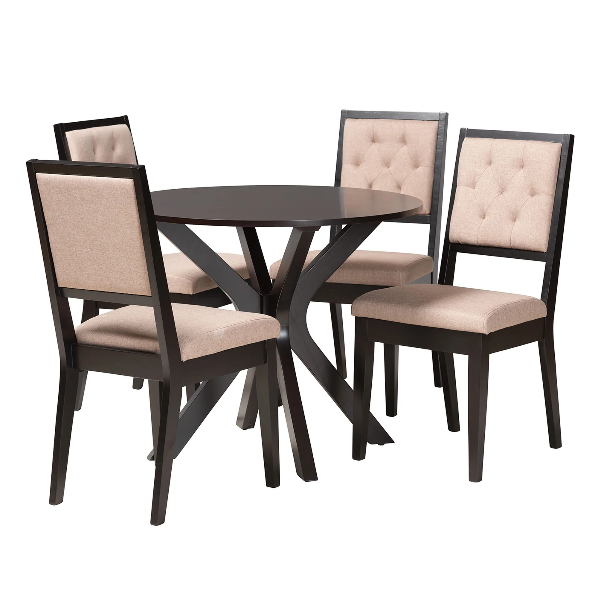 Baxton Studio Mana Modern Sand Fabric and Dark Brown Finished Wood 5-Piece Dining Set - Image 2