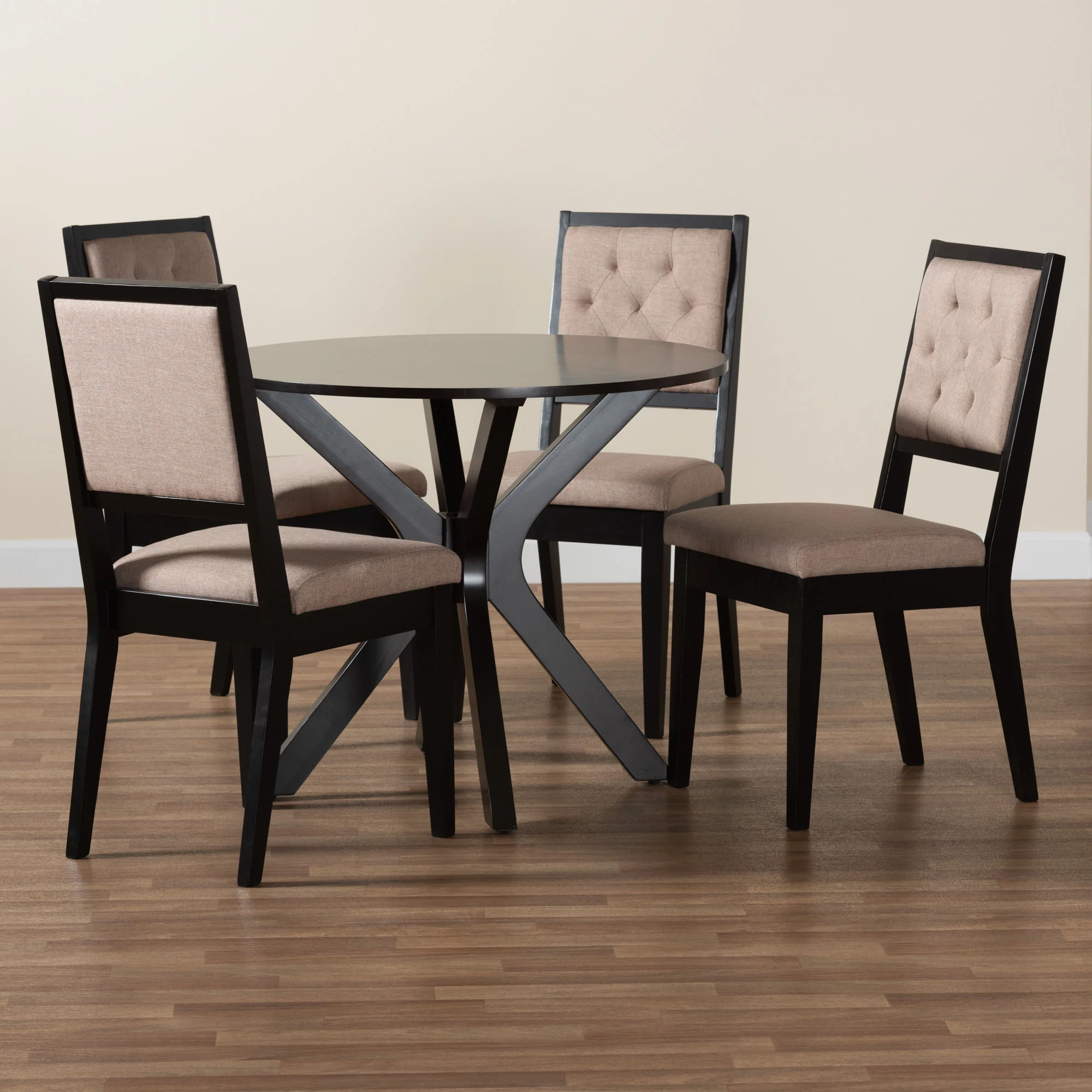 Baxton Studio Mana Modern Sand Fabric and Dark Brown Finished Wood 5-Piece Dining Set - Image 9