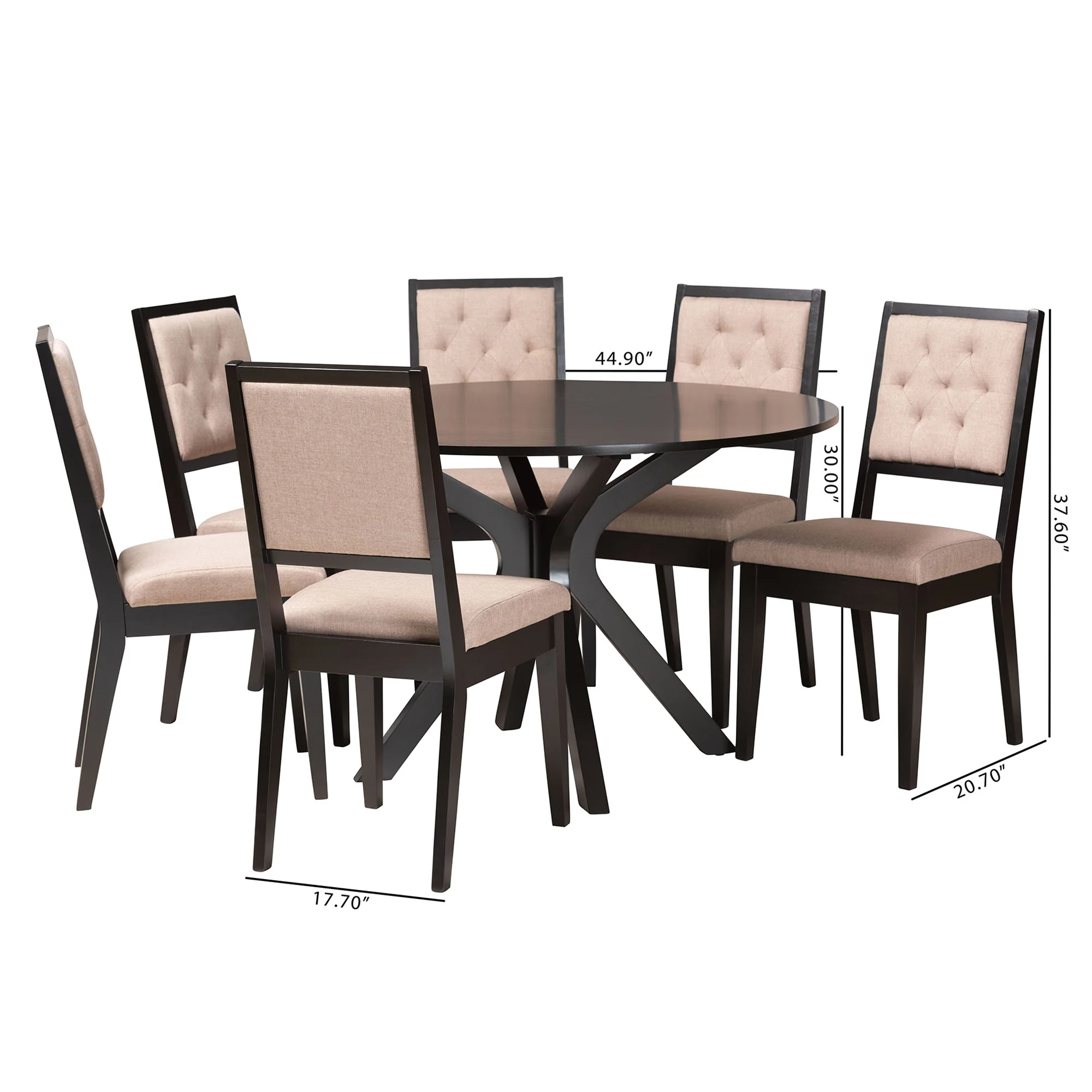 Baxton Studio Mana Modern Sand Fabric and Dark Brown Finished Wood 7-Piece Dining Set - Image 10