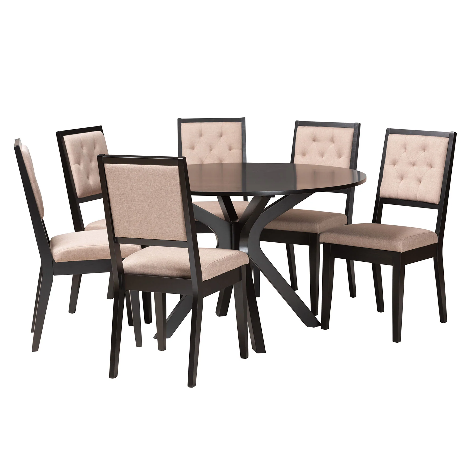 Baxton Studio Mana Modern Sand Fabric and Dark Brown Finished Wood 7-Piece Dining Set - Image 2