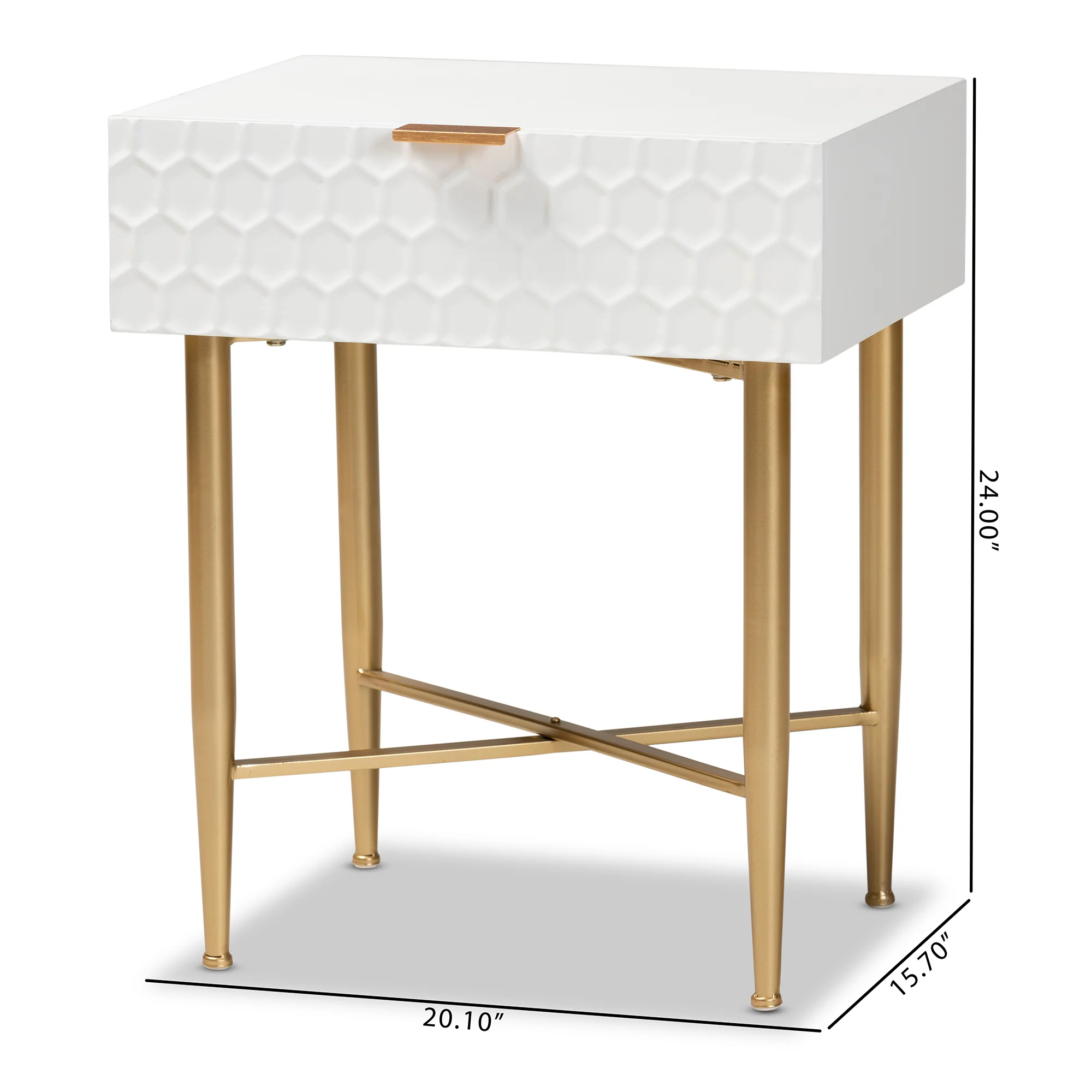 Baxton Studio Marcin Contemporary Glam and Luxe White Finished Wood and Gold Metal 1-Drawer End Table - Image 3