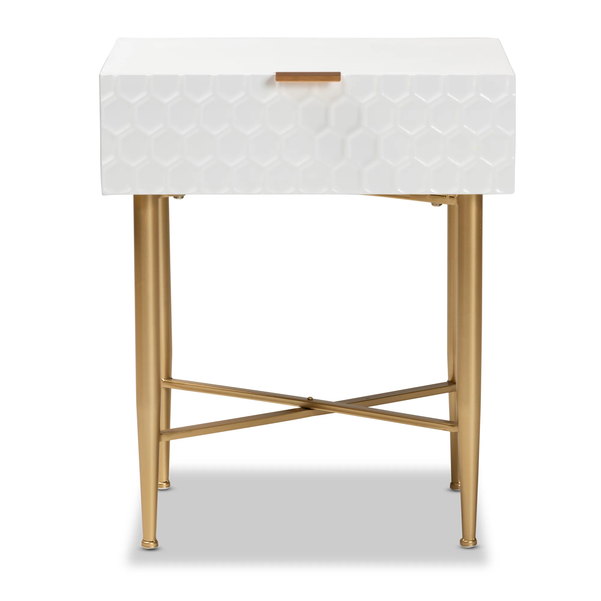 Baxton Studio Marcin Contemporary Glam and Luxe White Finished Wood and Gold Metal 1-Drawer End Table - Image 7