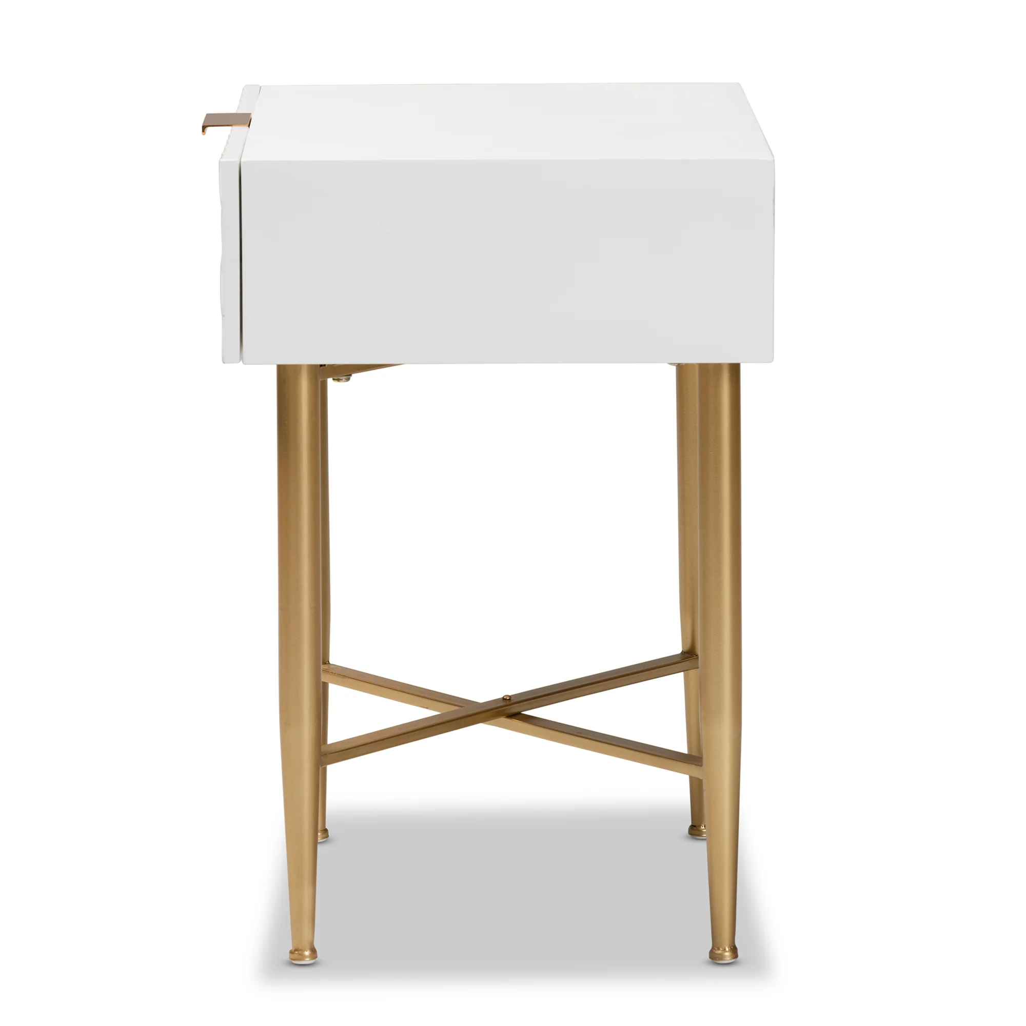 Baxton Studio Marcin Contemporary Glam and Luxe White Finished Wood and Gold Metal 1-Drawer End Table - Image 8