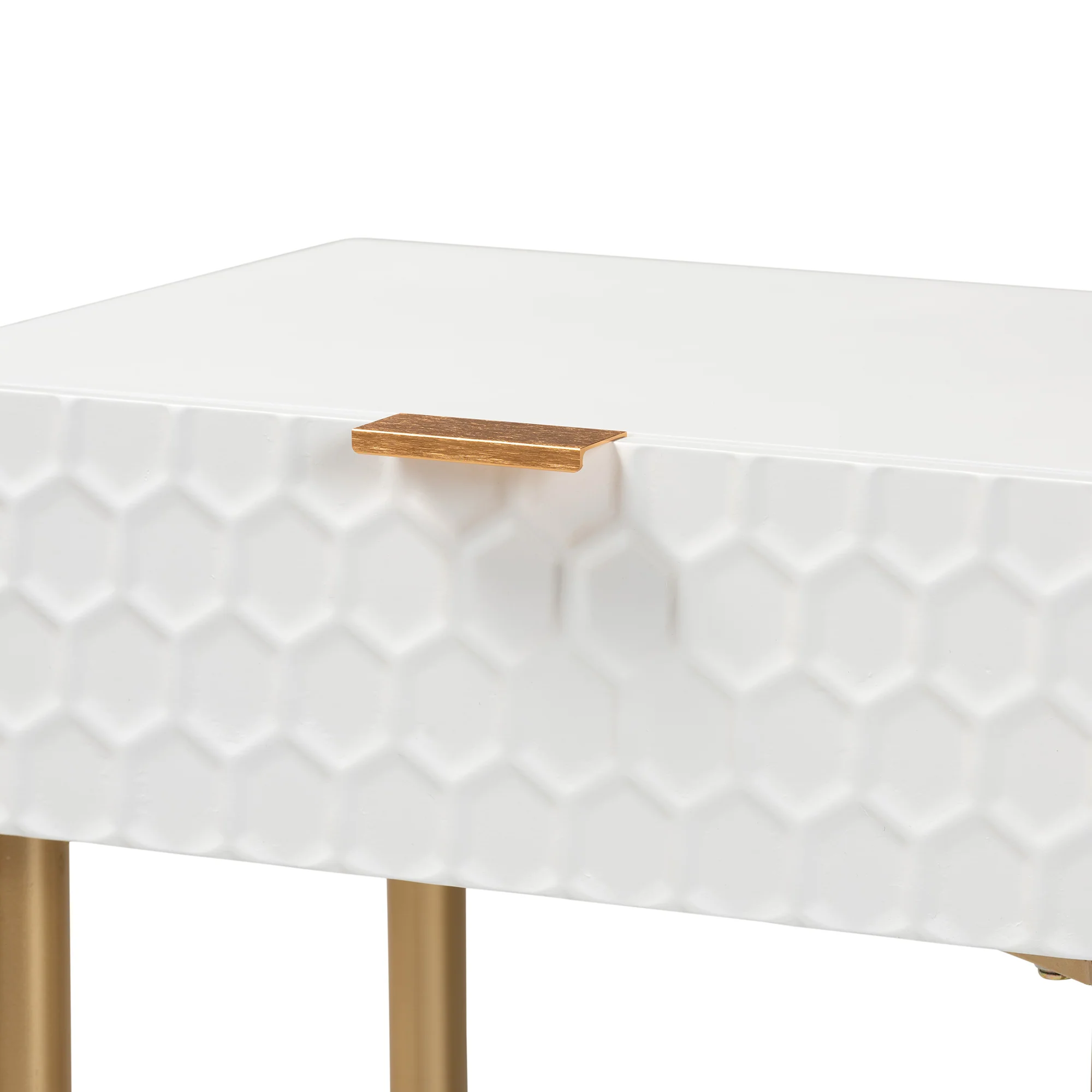 Baxton Studio Marcin Contemporary Glam and Luxe White Finished Wood and Gold Metal 1-Drawer End Table - Image 9