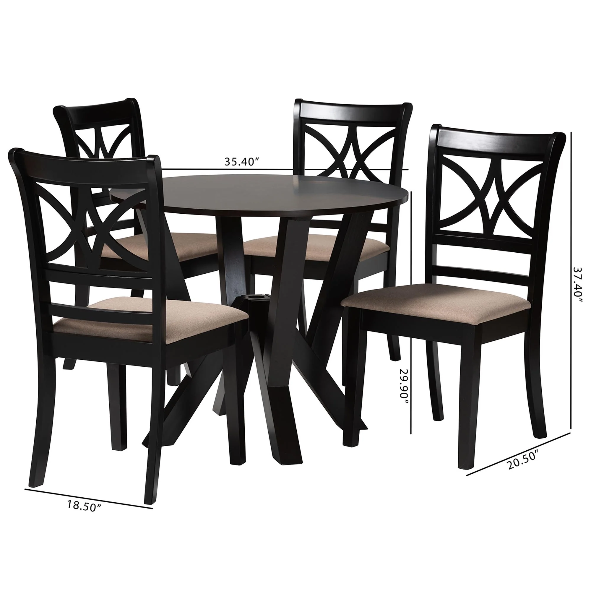 Baxton Studio Mari Modern Beige Fabric and Dark Brown Finished Wood 5-Piece Dining Set - Image 10