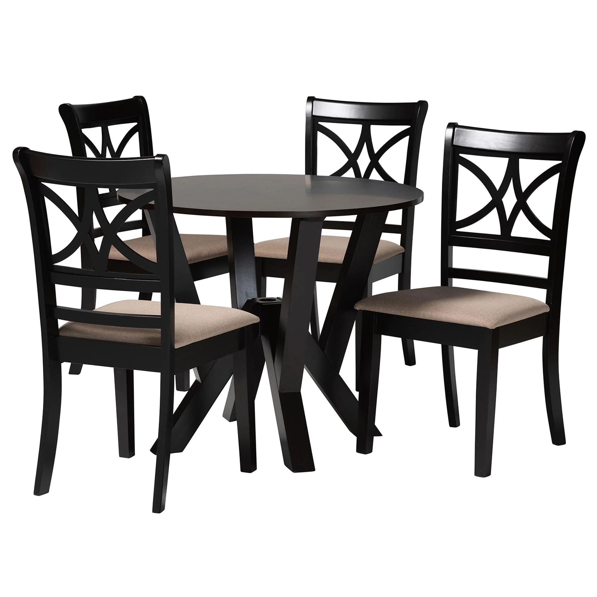 Baxton Studio Mari Modern Beige Fabric and Dark Brown Finished Wood 5-Piece Dining Set - Image 2