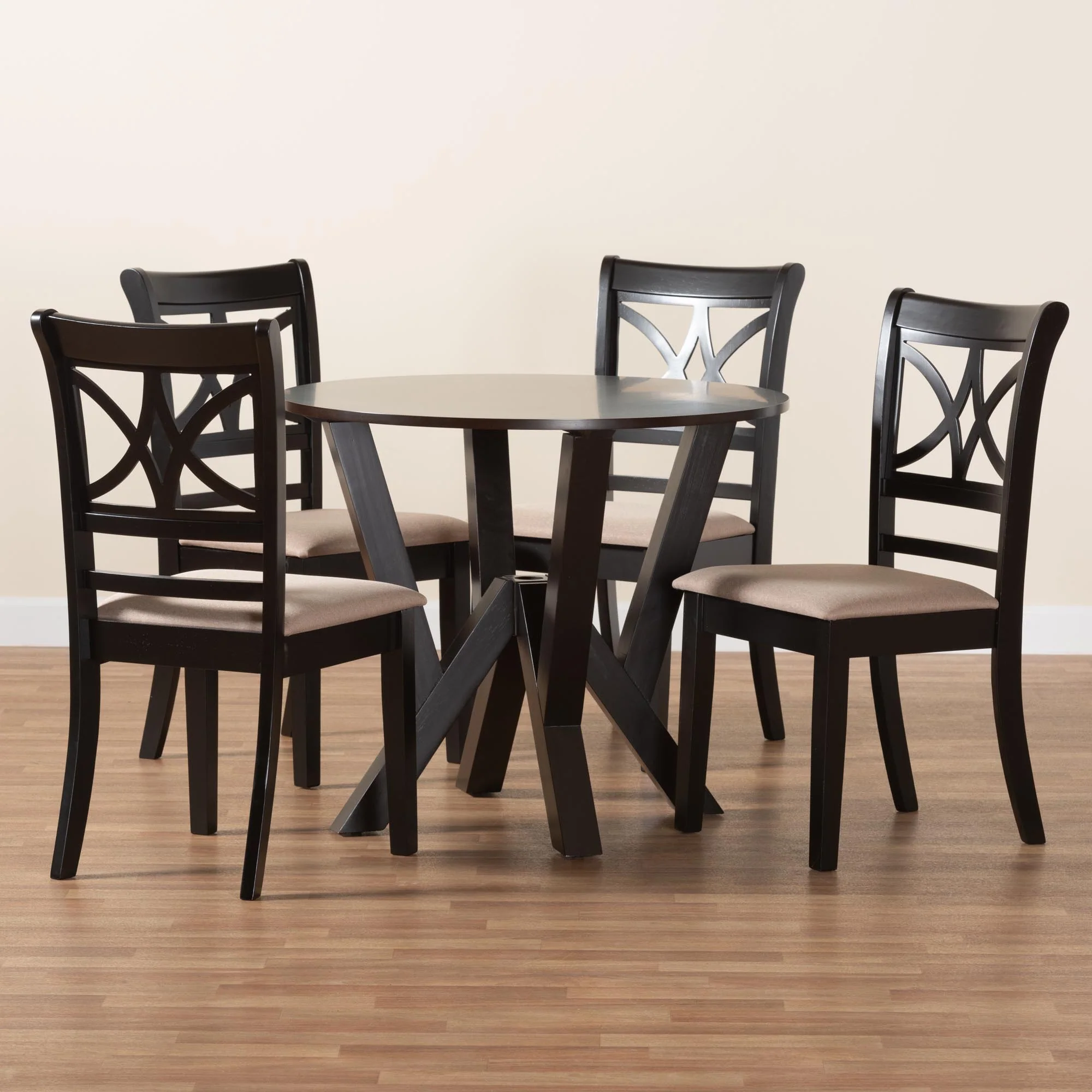 Baxton Studio Mari Modern Beige Fabric and Dark Brown Finished Wood 5-Piece Dining Set - Image 9