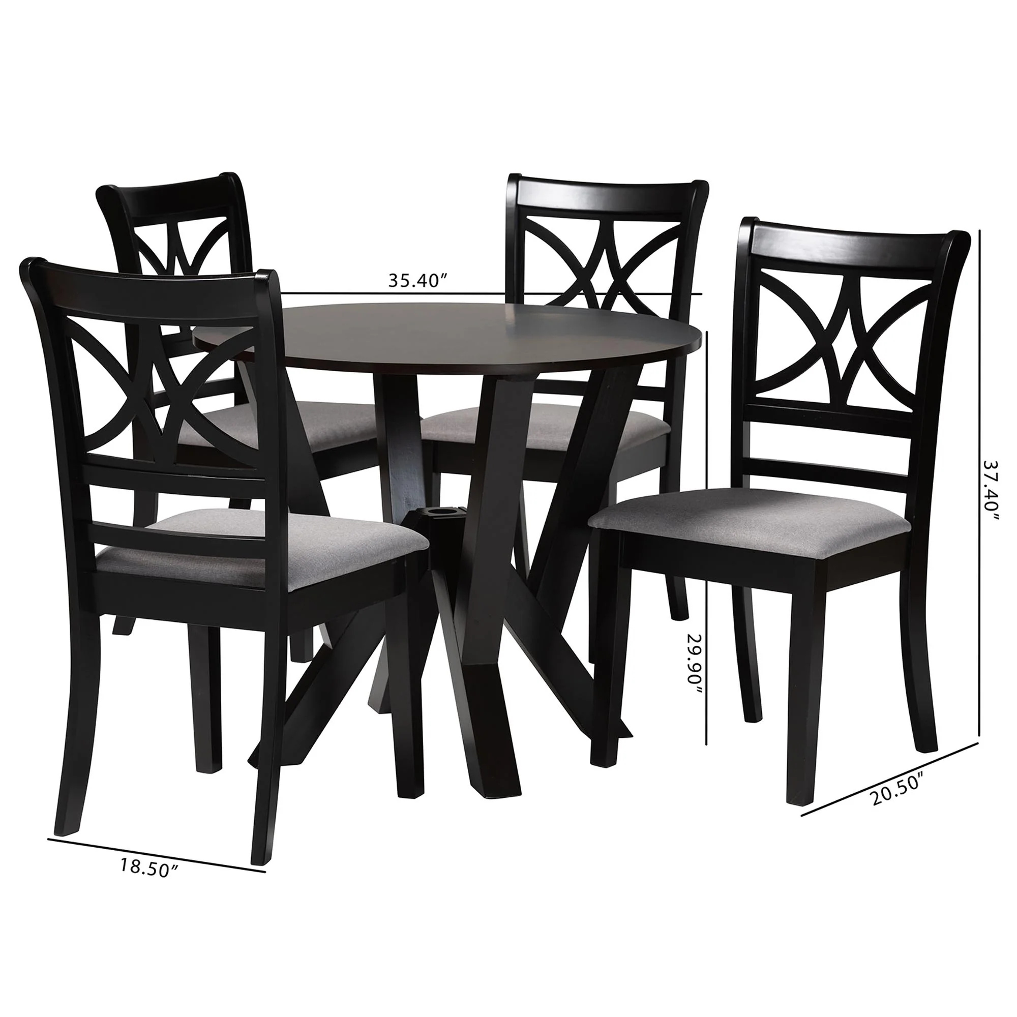 Baxton Studio Mari Modern Grey Fabric and Dark Brown Finished Wood 5-Piece Dining Set - Image 10