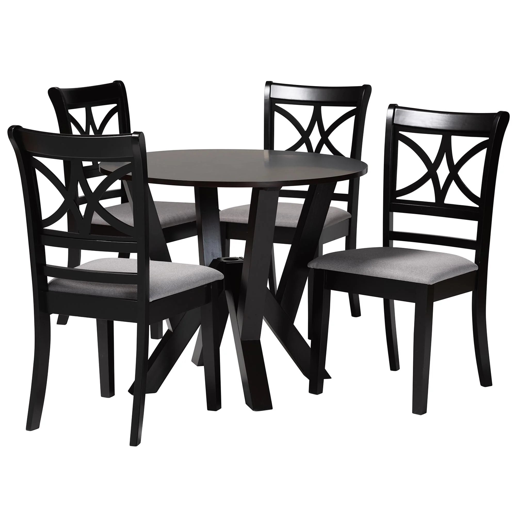 Baxton Studio Mari Modern Grey Fabric and Dark Brown Finished Wood 5-Piece Dining Set - Image 2