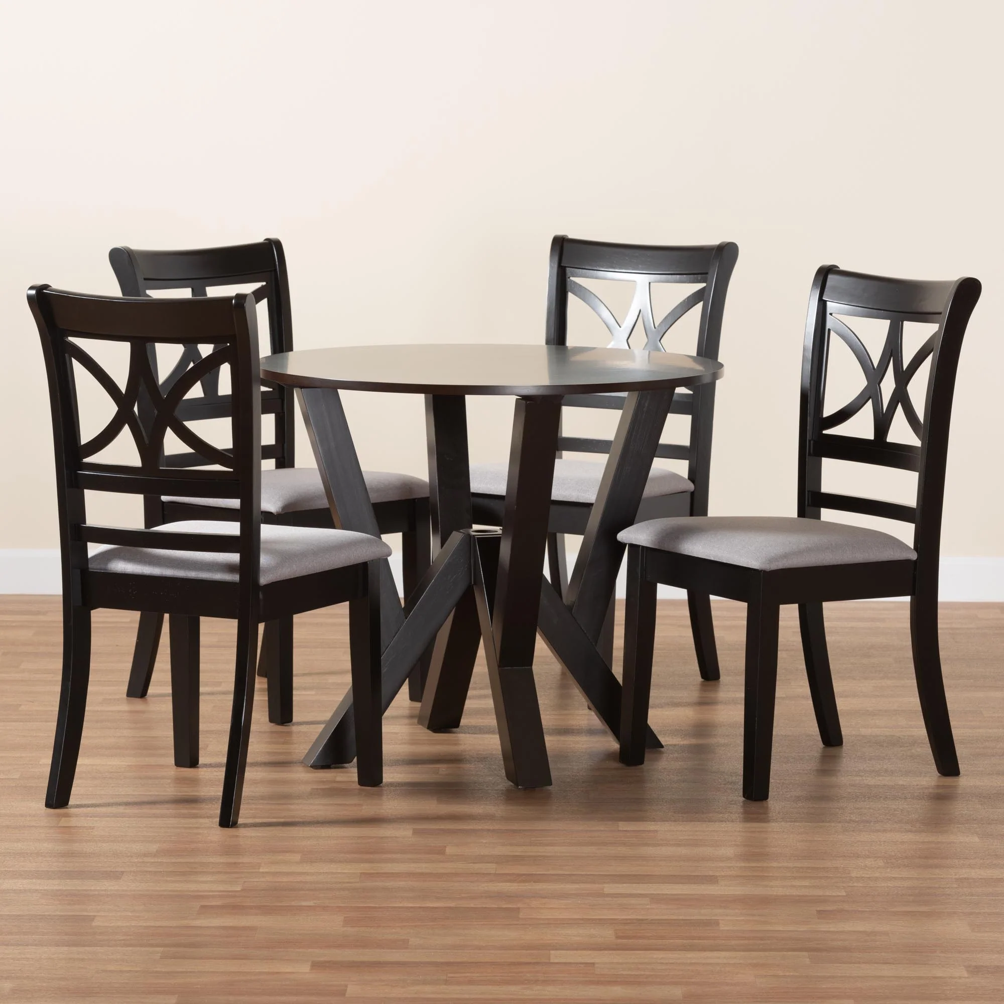 Baxton Studio Mari Modern Grey Fabric and Dark Brown Finished Wood 5-Piece Dining Set - Image 9