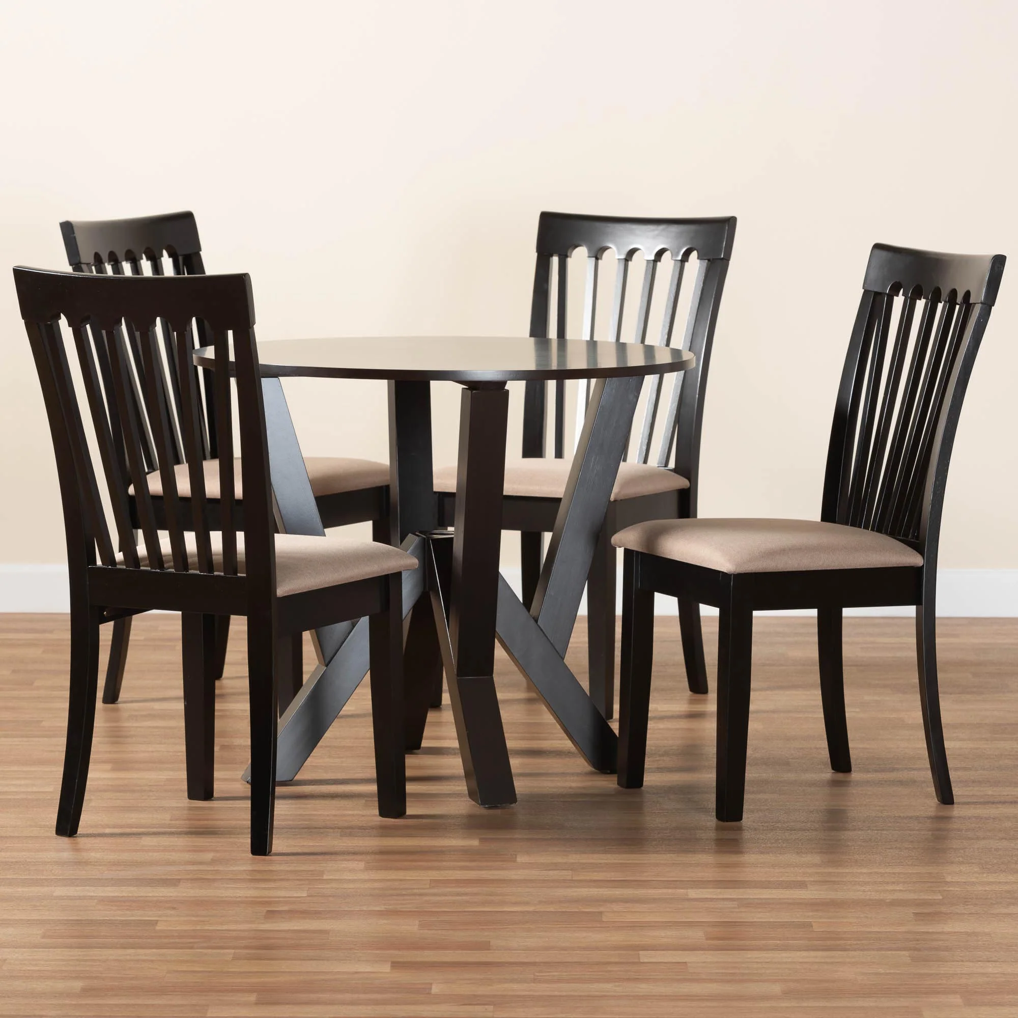 Baxton Studio Marian Modern Sand Fabric and Dark Brown Finished Wood 5-Piece Dining Set - Image 2