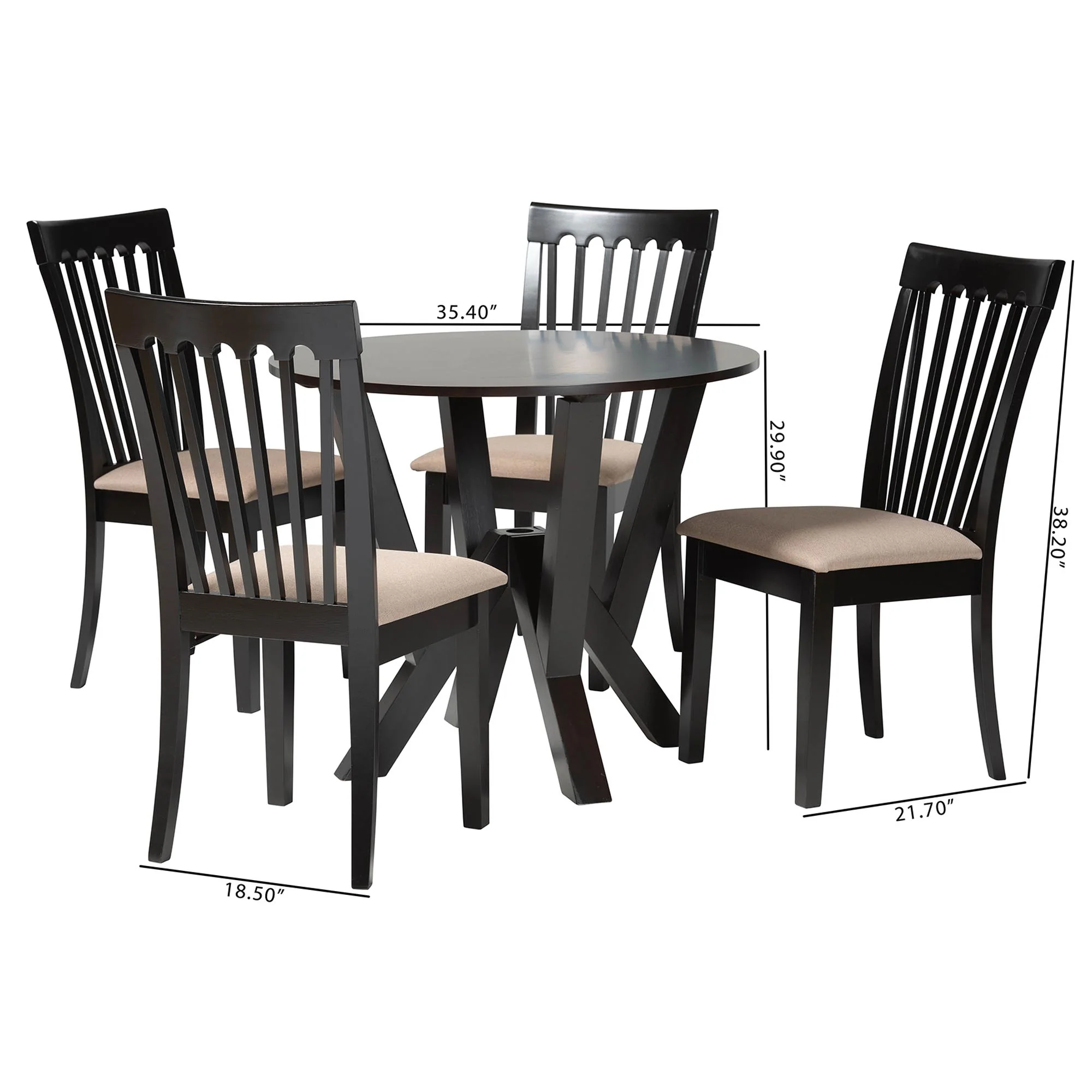 Baxton Studio Marian Modern Sand Fabric and Dark Brown Finished Wood 5-Piece Dining Set - Image 3