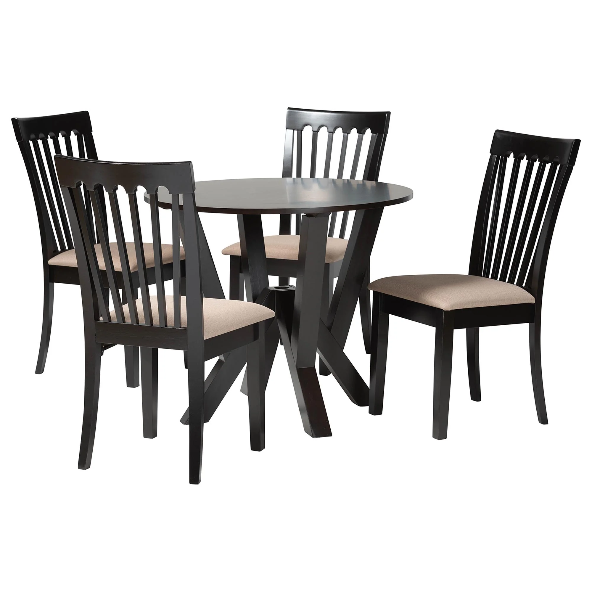 Baxton Studio Marian Modern Sand Fabric and Dark Brown Finished Wood 5-Piece Dining Set - Image 4