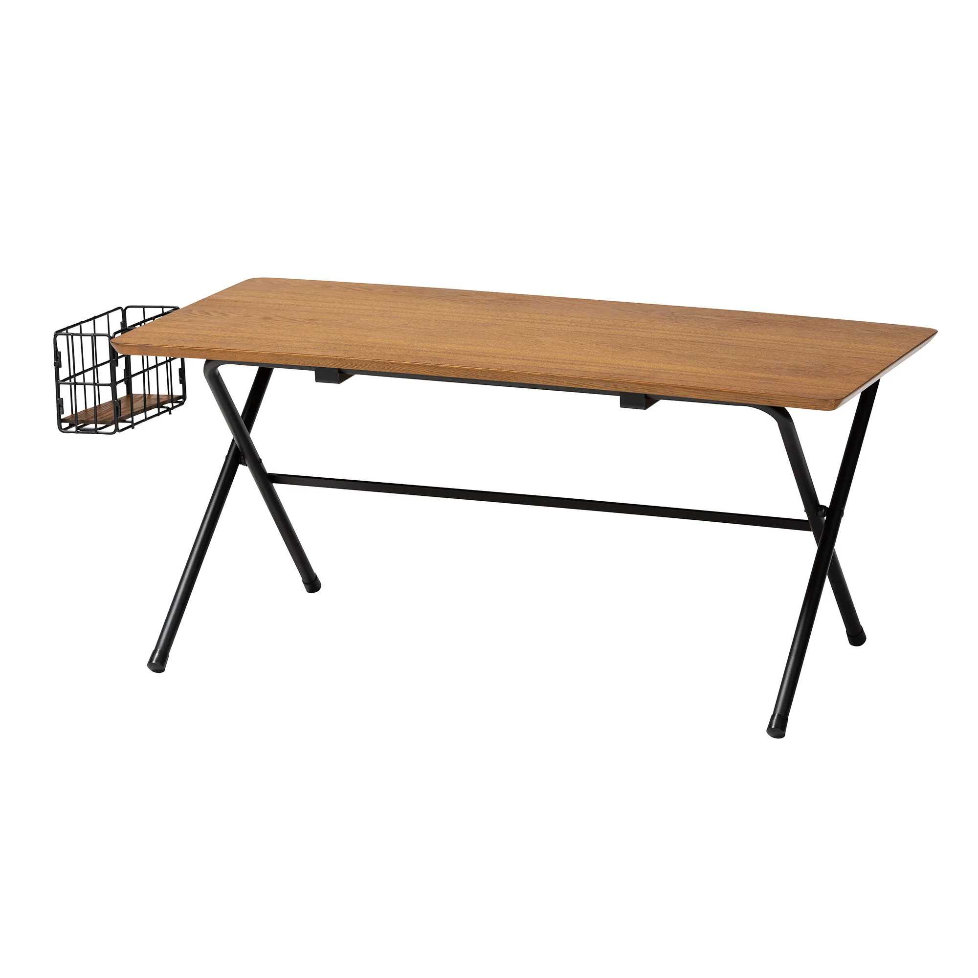 Baxton Studio Mariela Natural Brown and Black Low Profile Coffee Table with Basket - Image 2