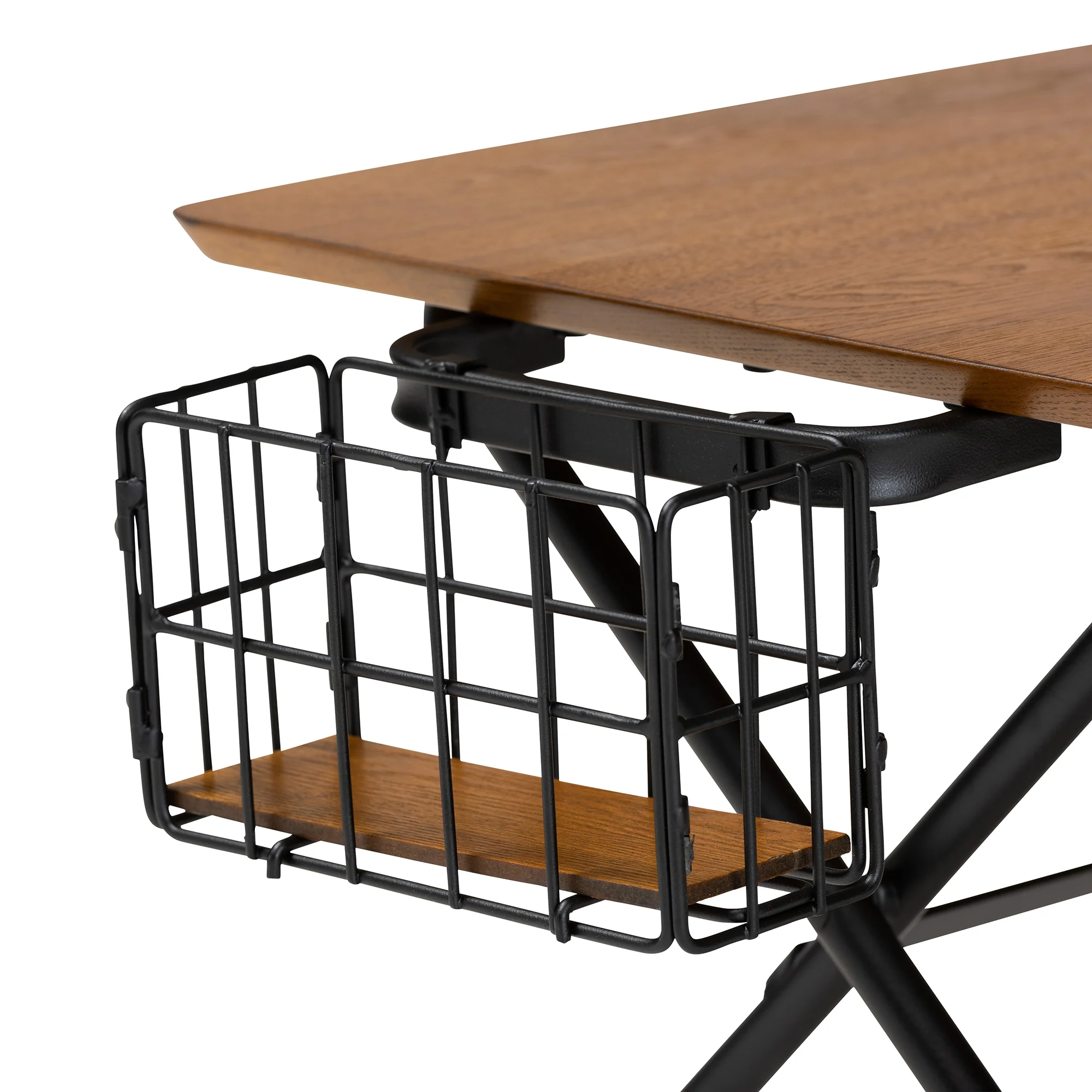 Baxton Studio Mariela Natural Brown and Black Low Profile Coffee Table with Basket - Image 6