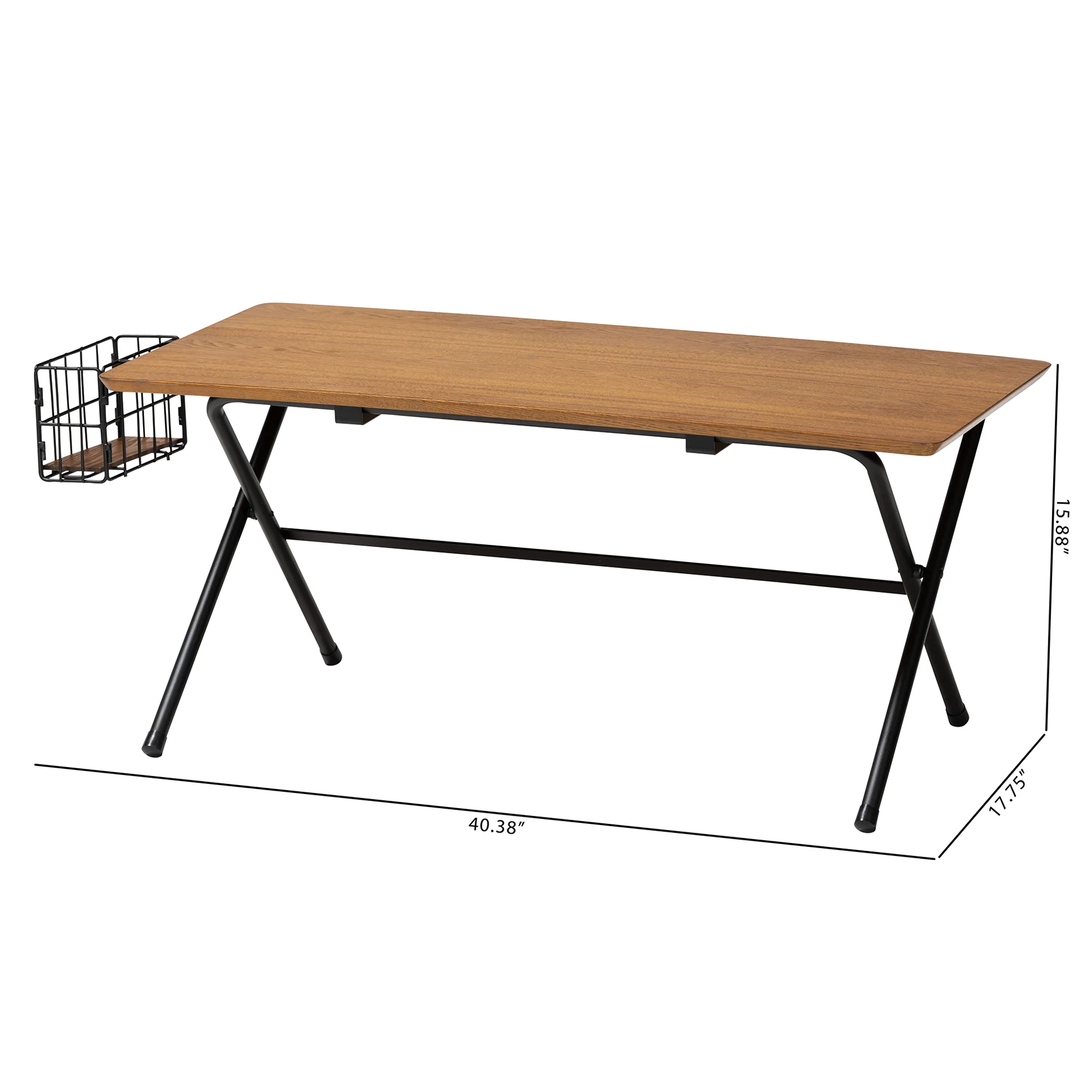 Baxton Studio Mariela Natural Brown and Black Low Profile Coffee Table with Basket - Image 8