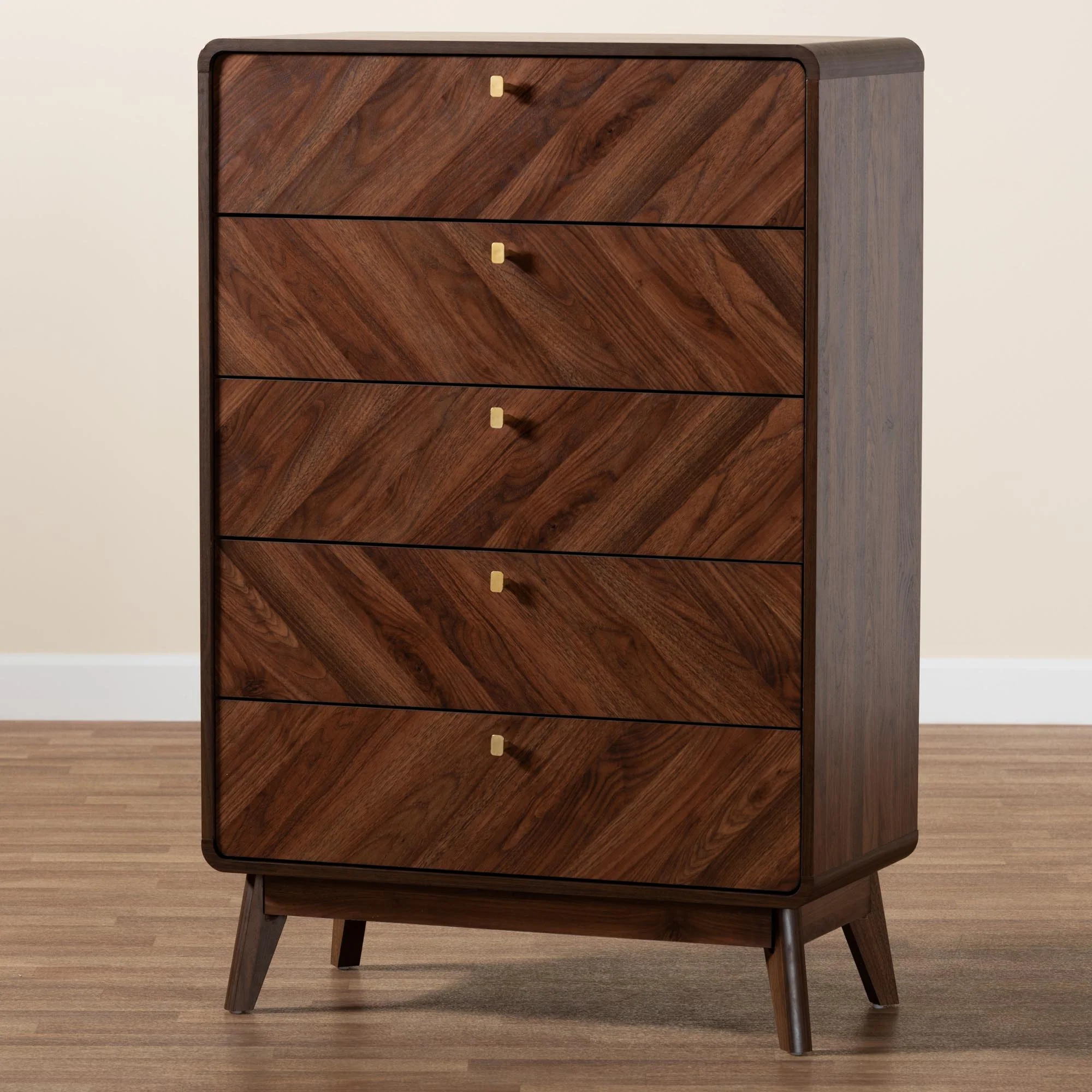 Baxton Studio Markell Mid-Century Modern Transitional Walnut Brown Finished Wood 5-Drawer Storage Chest - Image 2