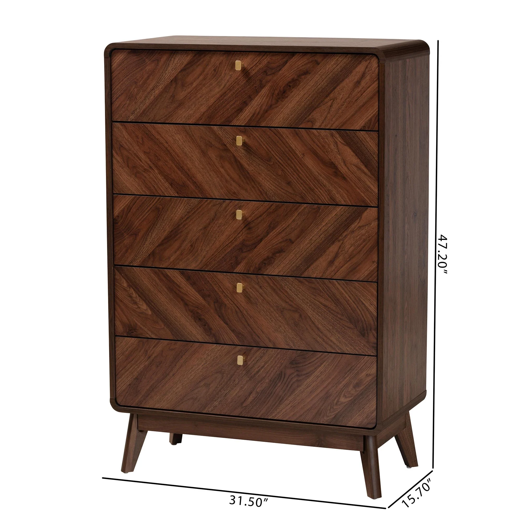 Baxton Studio Markell Mid-Century Modern Transitional Walnut Brown Finished Wood 5-Drawer Storage Chest - Image 3