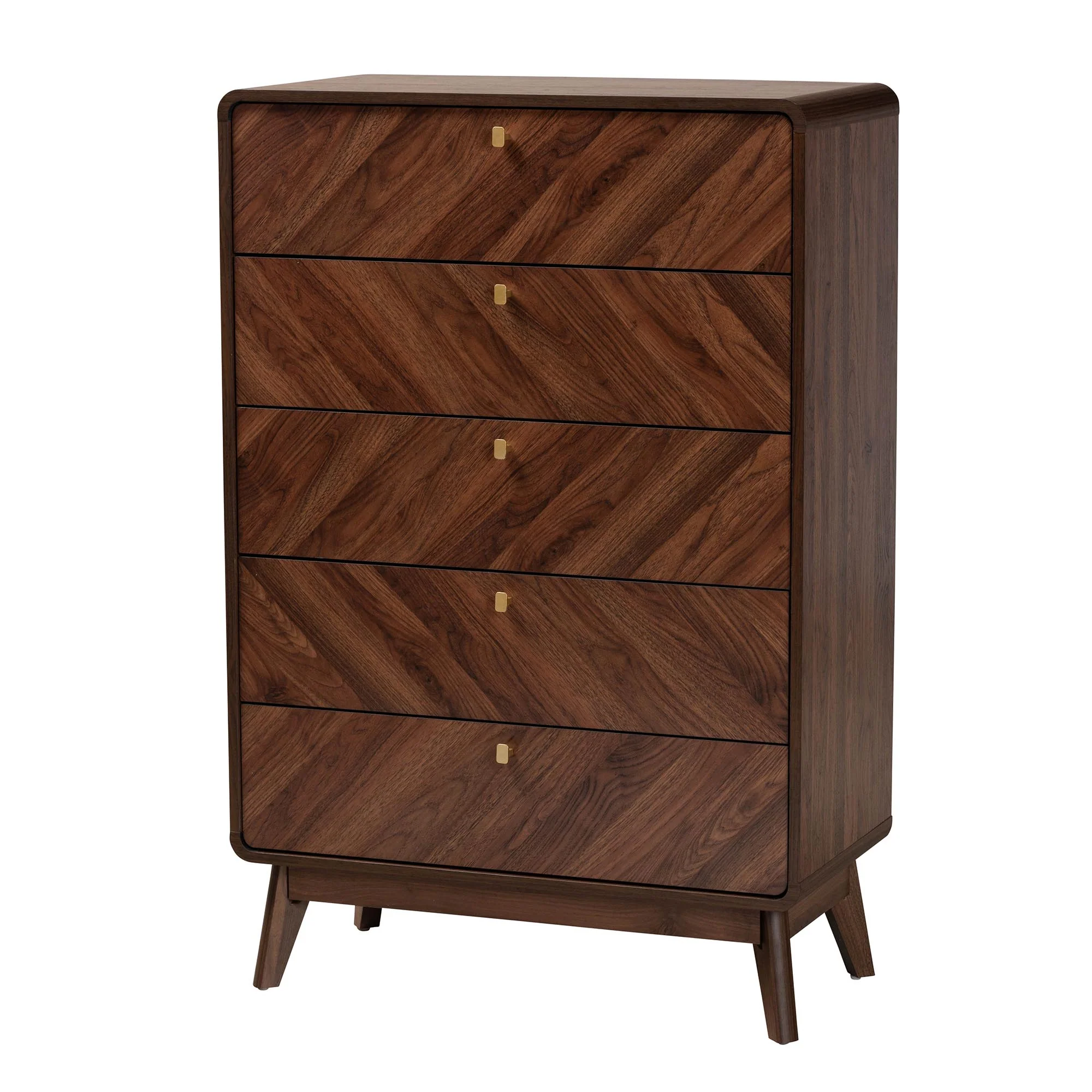 Baxton Studio Markell Mid-Century Modern Transitional Walnut Brown Finished Wood 5-Drawer Storage Chest - Image 4