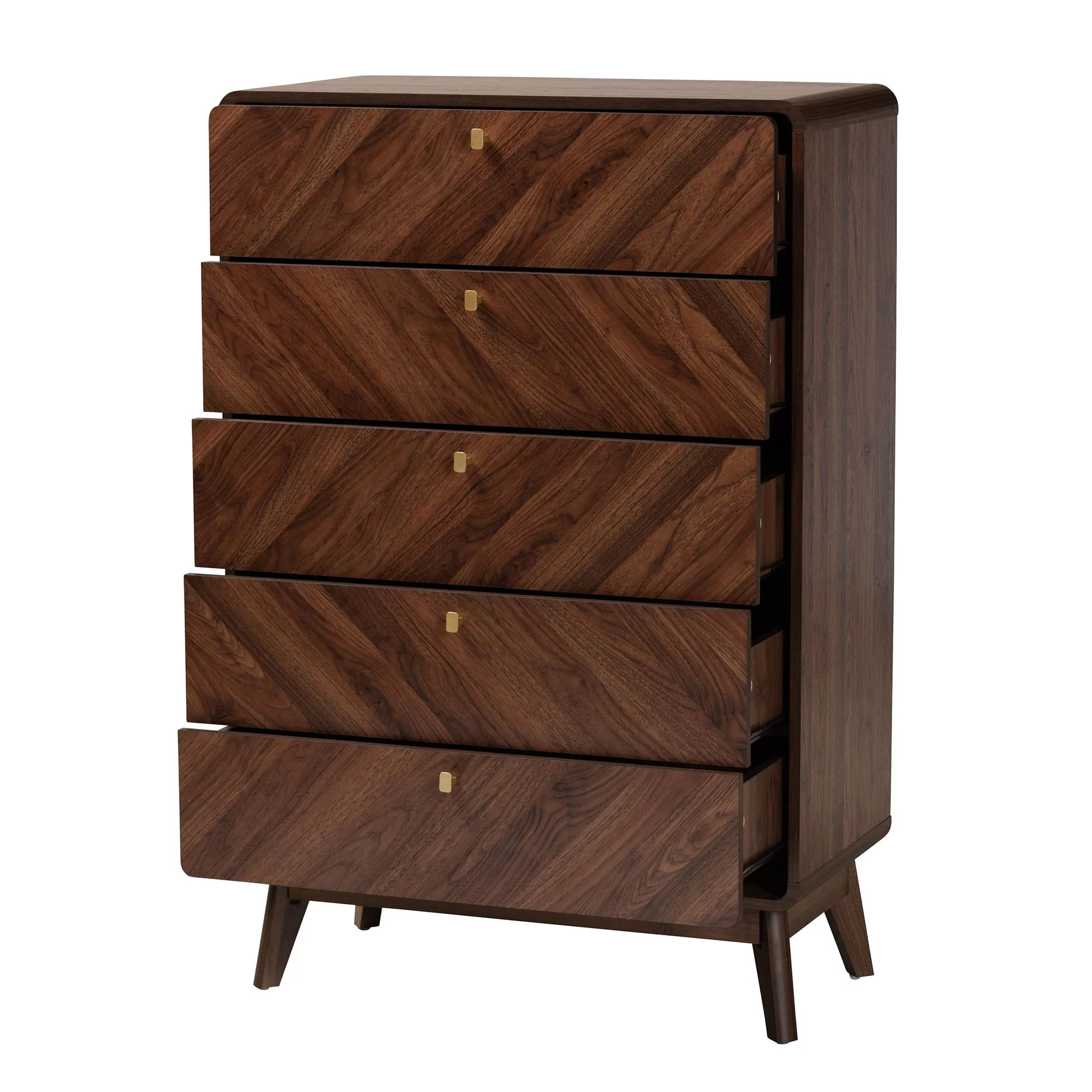 Baxton Studio Markell Mid-Century Modern Transitional Walnut Brown Finished Wood 5-Drawer Storage Chest - Image 5