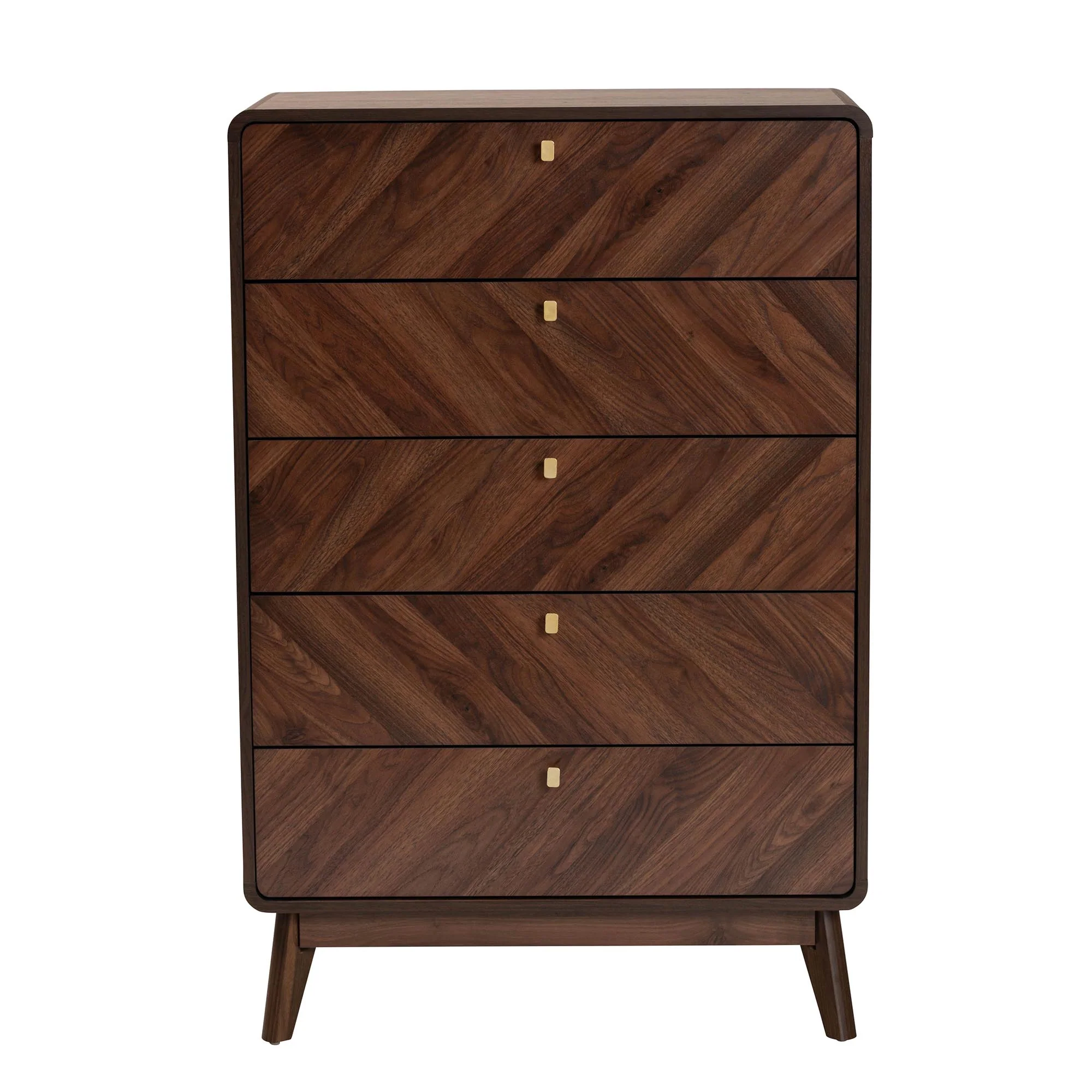 Baxton Studio Markell Mid-Century Modern Transitional Walnut Brown Finished Wood 5-Drawer Storage Chest - Image 6