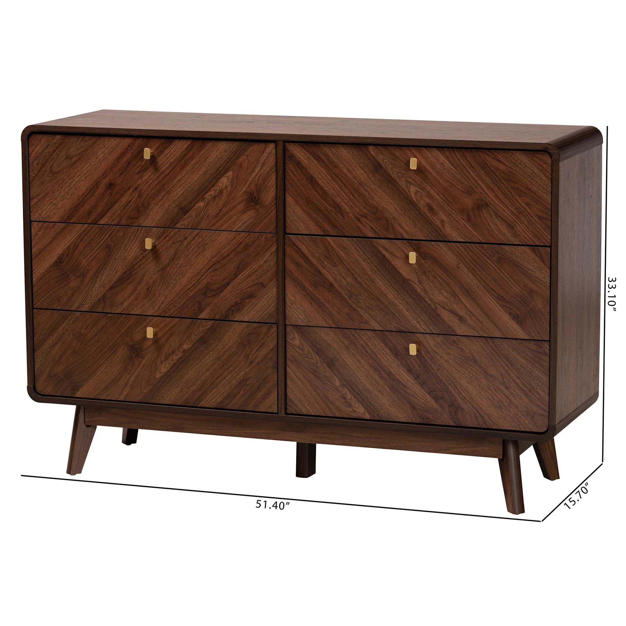 Baxton Studio Markell Mid-Century Modern Transitional Walnut Brown Finished Wood 6-Drawer Dresser - Image 3
