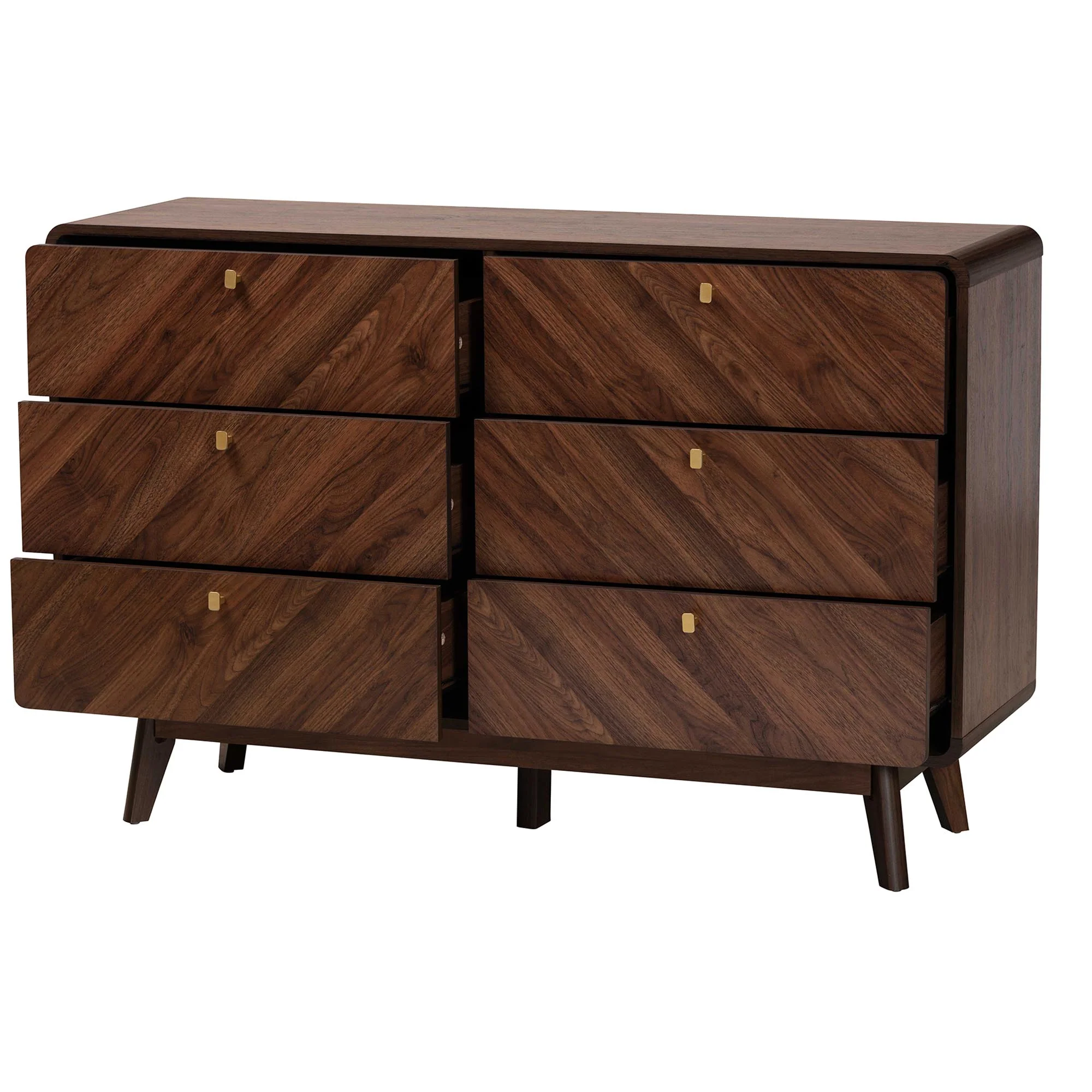 Baxton Studio Markell Mid-Century Modern Transitional Walnut Brown Finished Wood 6-Drawer Dresser - Image 5
