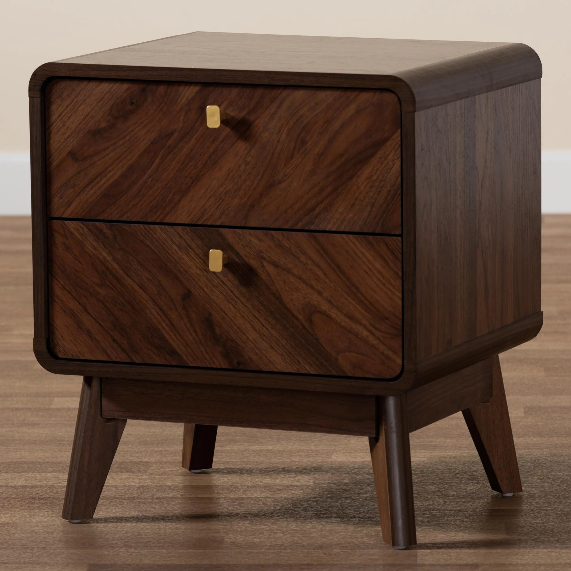 Baxton Studio Markell Mid-Century Transitional Walnut Brown Finished Wood 2-Drawer Nightstand - Image 9