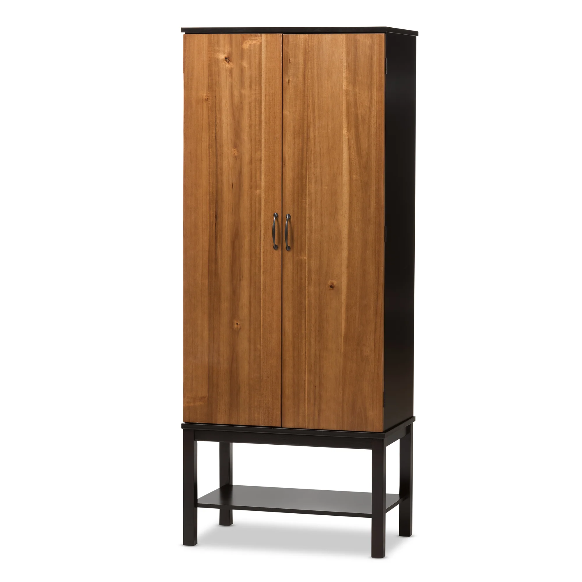 Baxton Studio Marya Mid-Century Modern Dark Brown and Walnut Two-Tone Solid Rubberwood Mdf Veneered Wine Cabinet - Image 2
