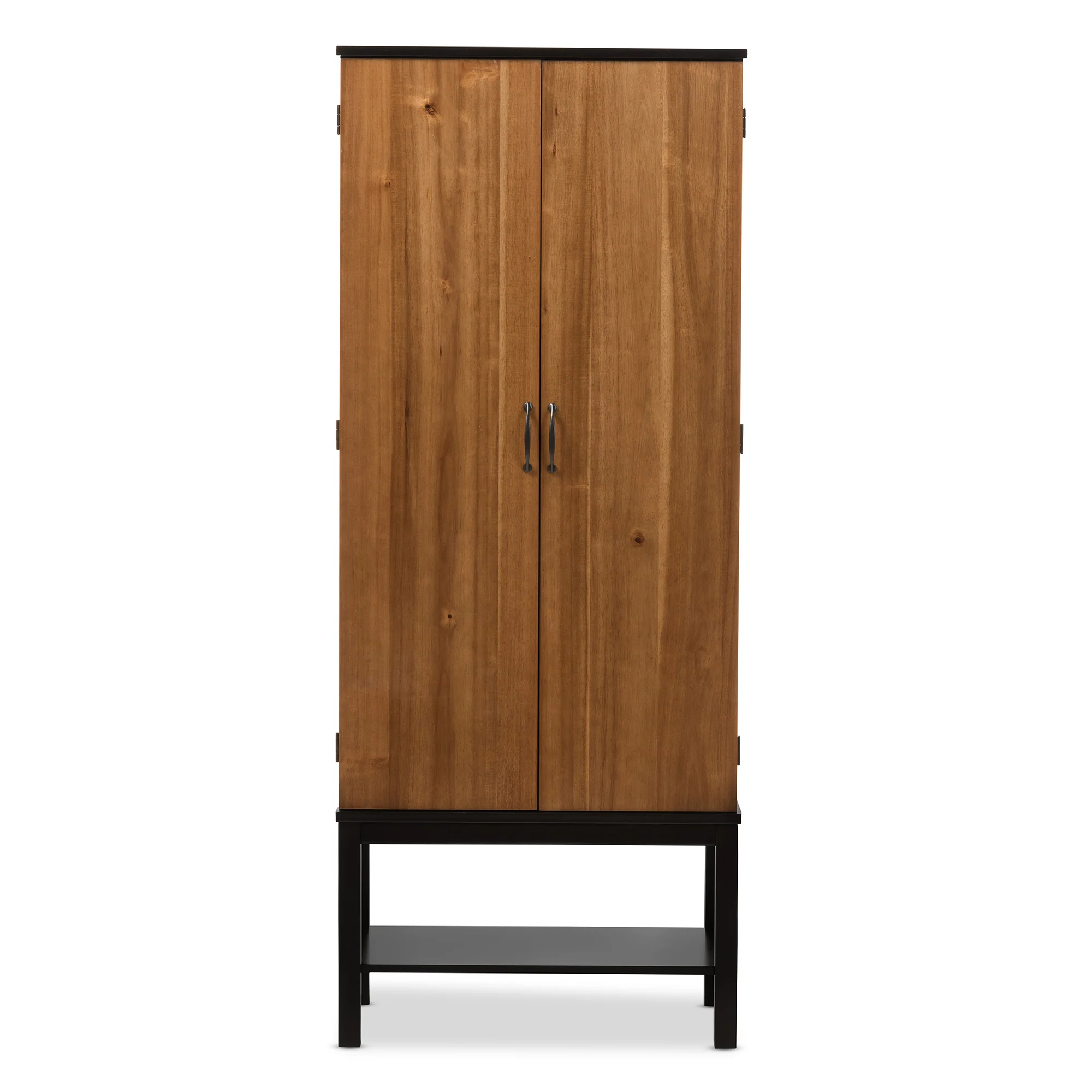 Baxton Studio Marya Mid-Century Modern Dark Brown and Walnut Two-Tone Solid Rubberwood Mdf Veneered Wine Cabinet - Image 3