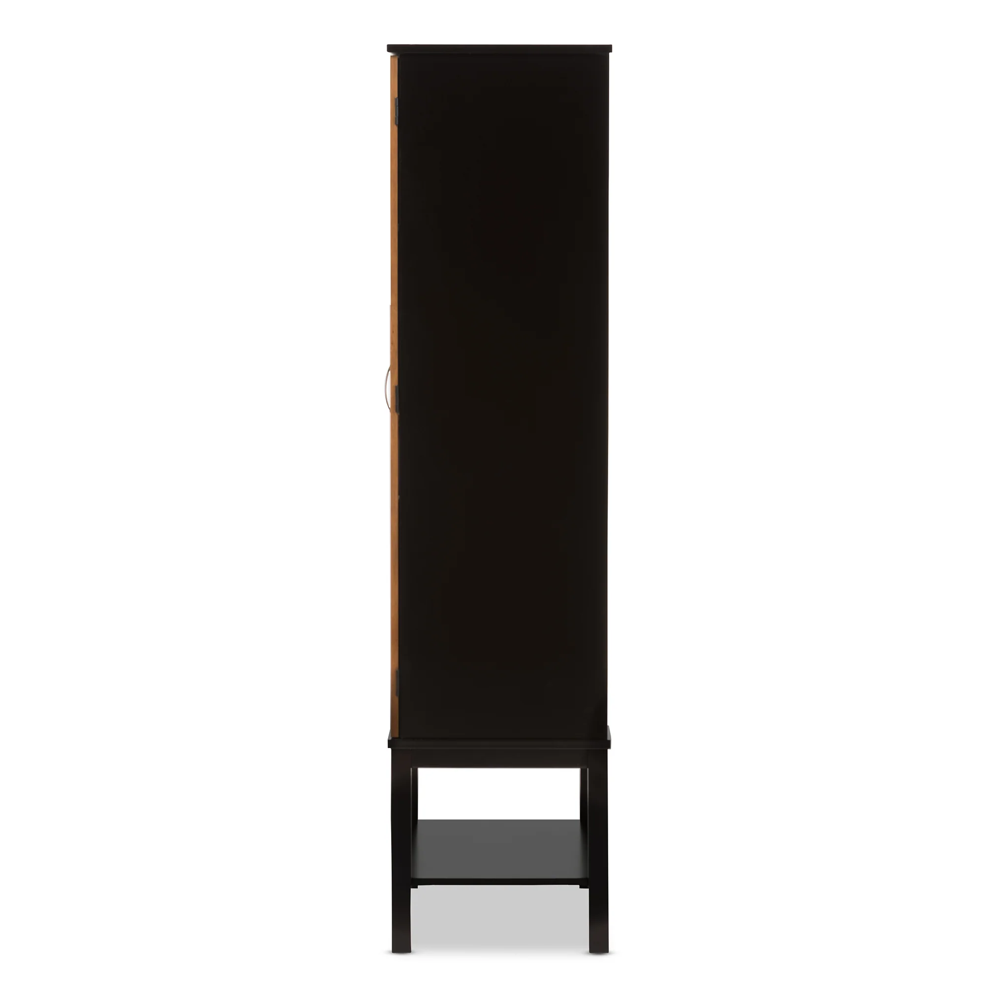 Baxton Studio Marya Mid-Century Modern Dark Brown and Walnut Two-Tone Solid Rubberwood Mdf Veneered Wine Cabinet - Image 4