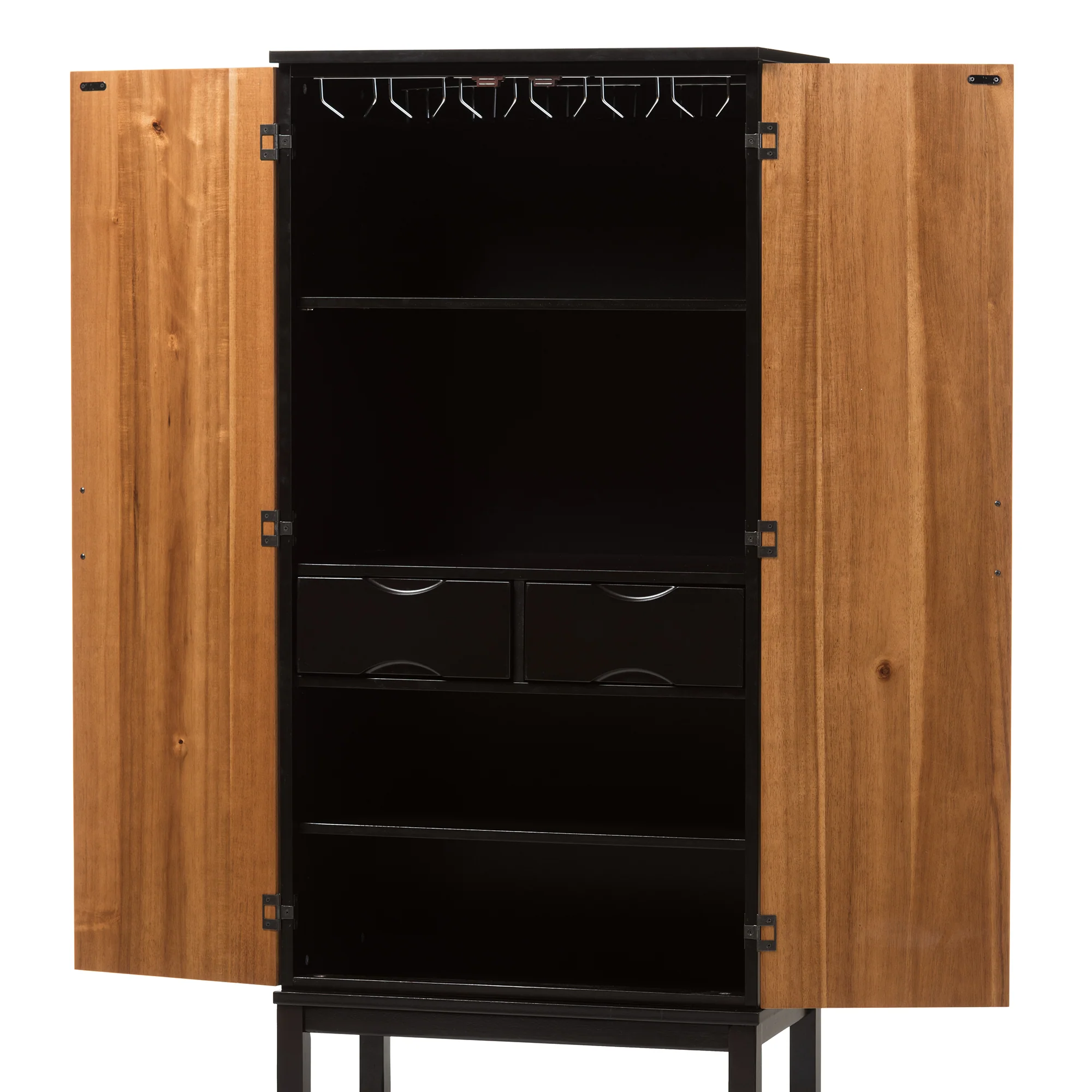 Baxton Studio Marya Mid-Century Modern Dark Brown and Walnut Two-Tone Solid Rubberwood Mdf Veneered Wine Cabinet - Image 5
