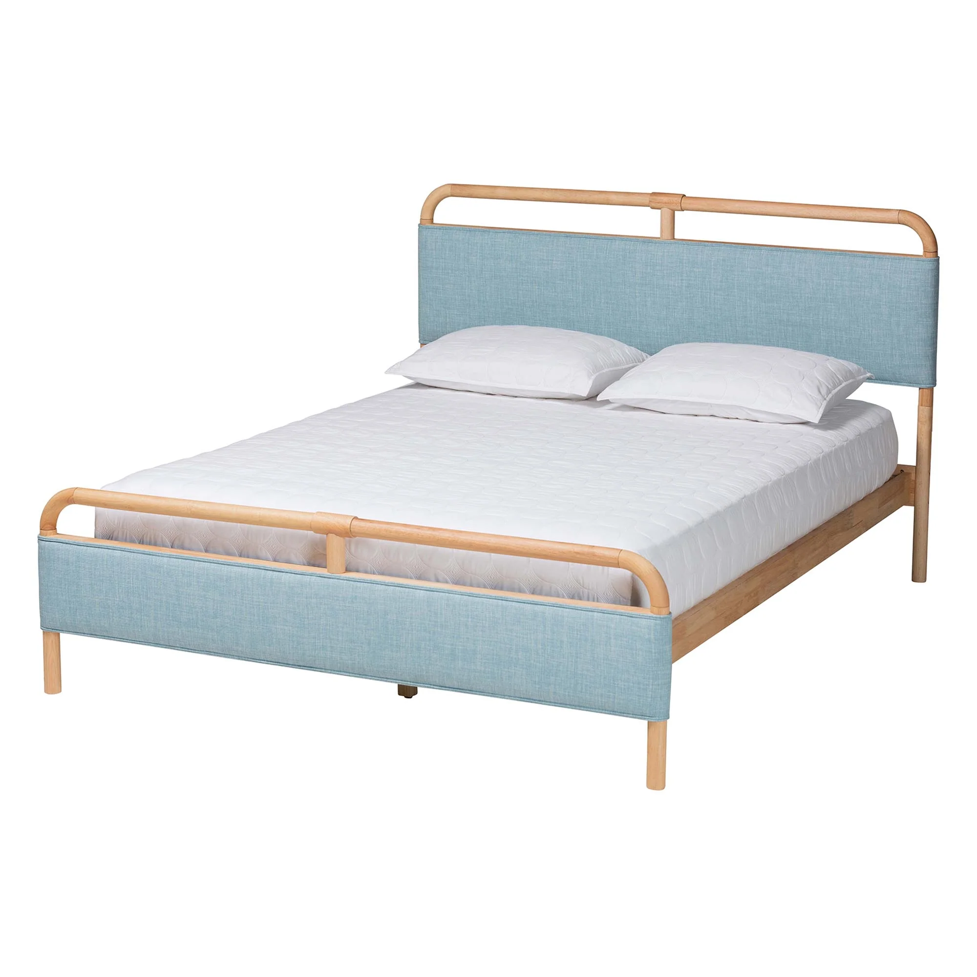 Baxton Studio Mateo Modern and Contemporary Baby Blue Fabric and Natural Wood Queen Size Platform Bed - Image 2