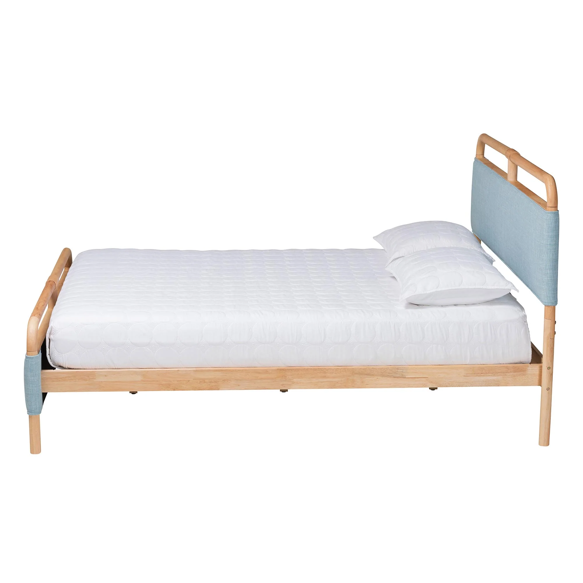 Baxton Studio Mateo Modern and Contemporary Baby Blue Fabric and Natural Wood Queen Size Platform Bed - Image 3