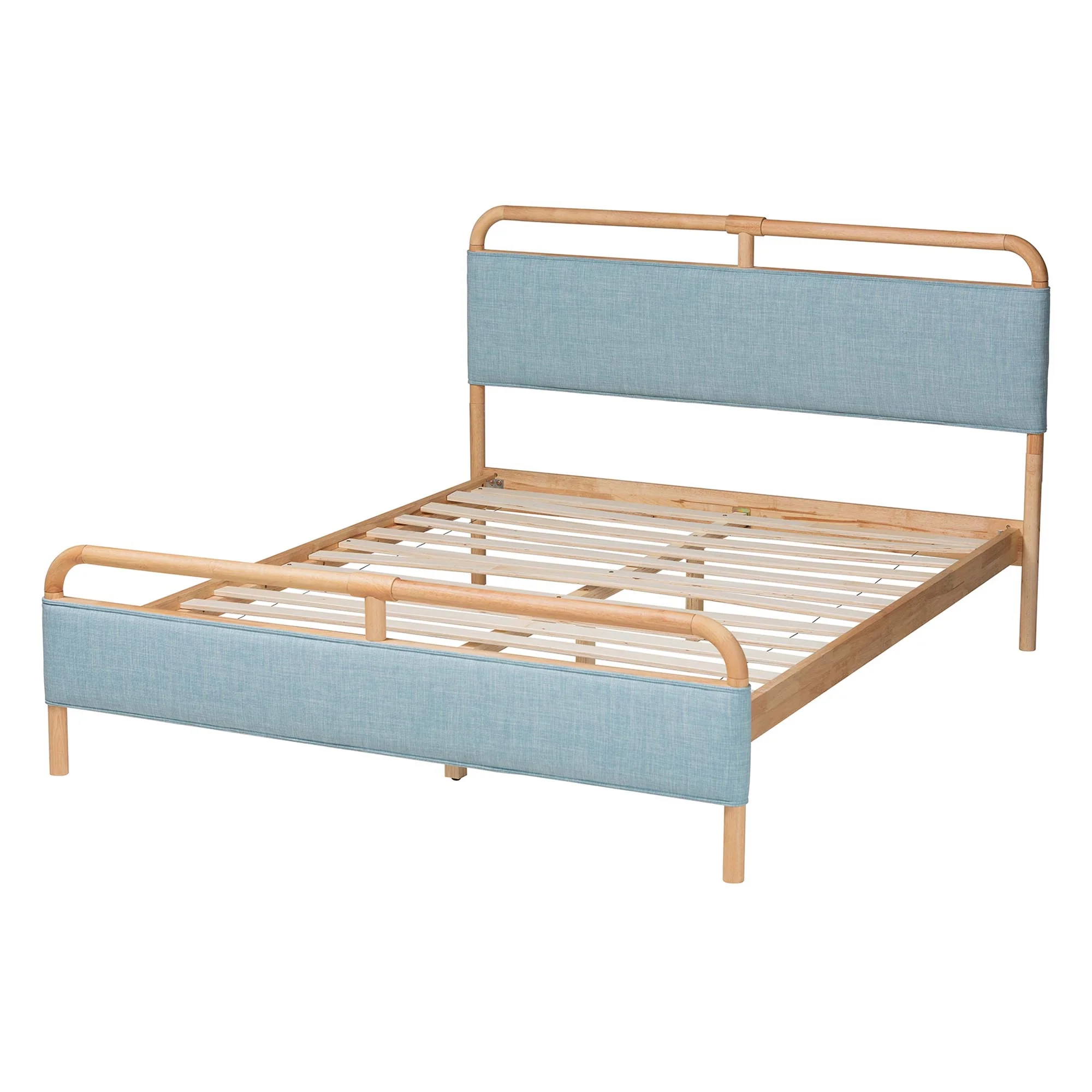 Baxton Studio Mateo Modern and Contemporary Baby Blue Fabric and Natural Wood Queen Size Platform Bed - Image 4