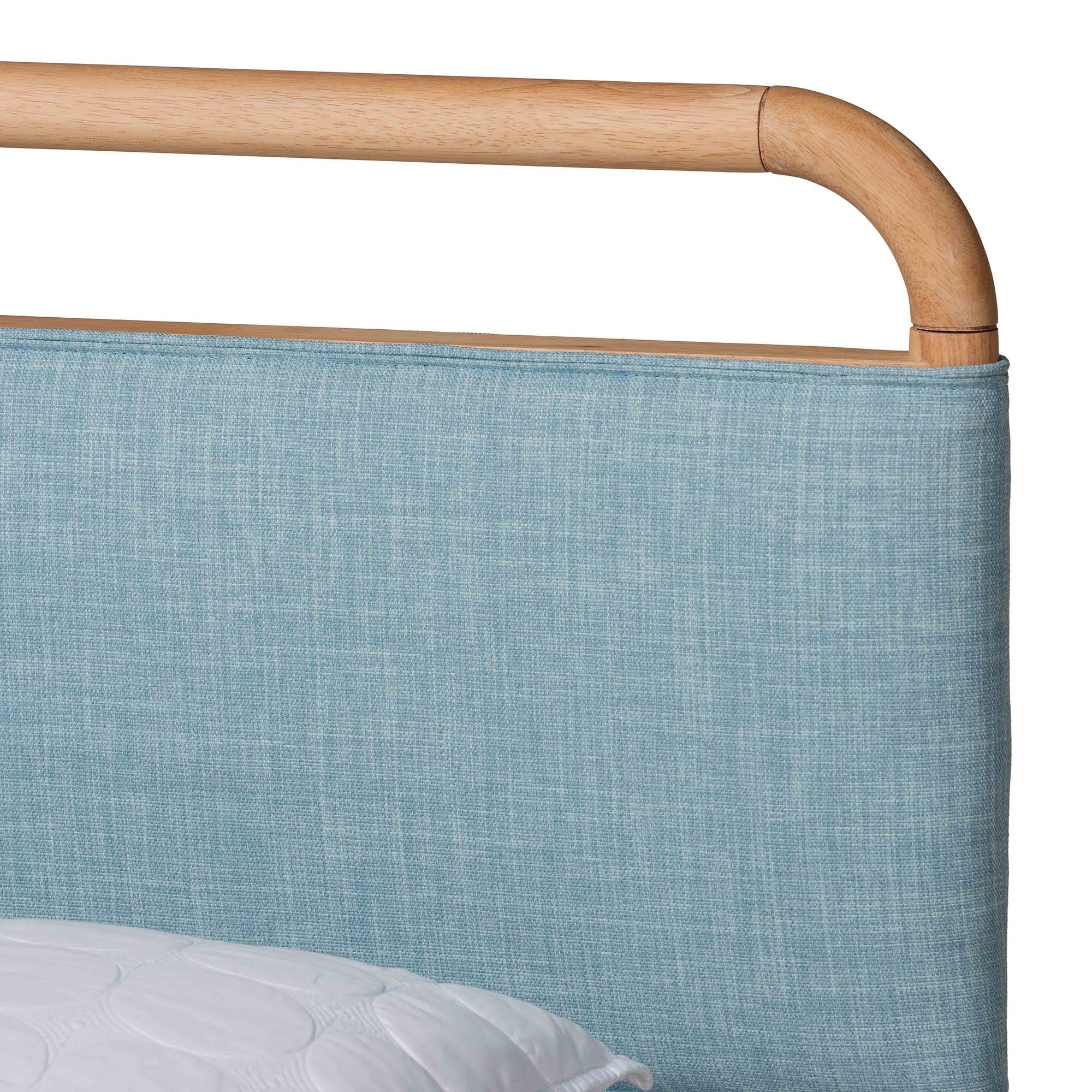 Baxton Studio Mateo Modern and Contemporary Baby Blue Fabric and Natural Wood Queen Size Platform Bed - Image 5