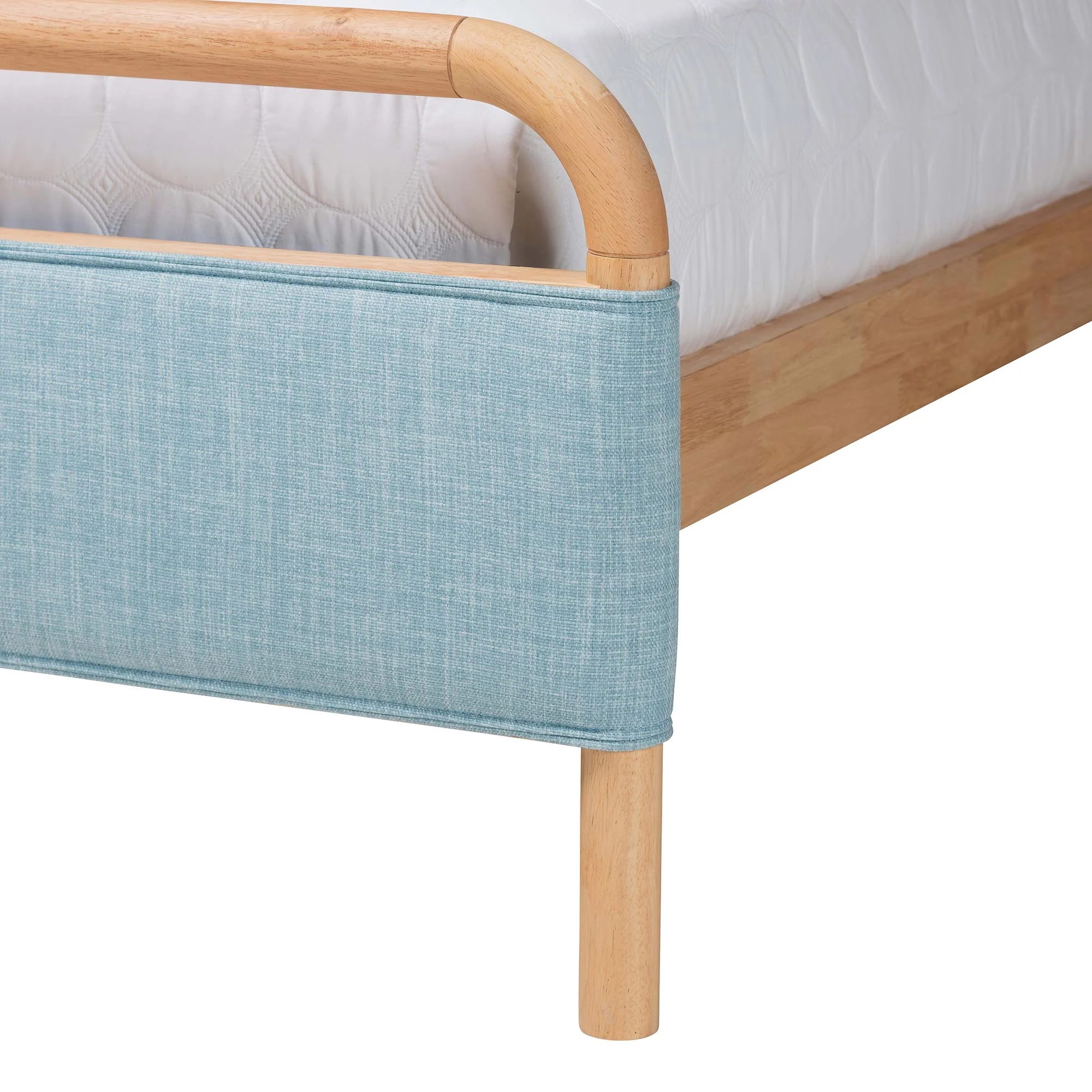 Baxton Studio Mateo Modern and Contemporary Baby Blue Fabric and Natural Wood Queen Size Platform Bed - Image 6