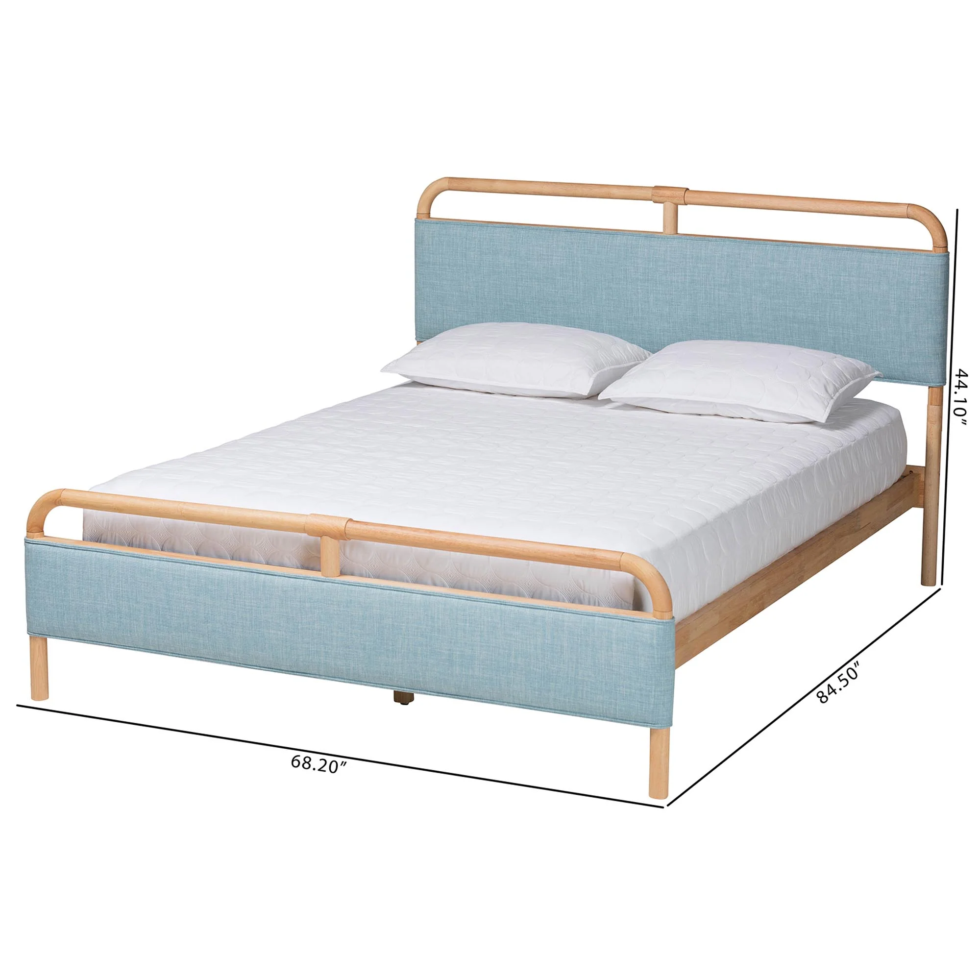 Baxton Studio Mateo Modern and Contemporary Baby Blue Fabric and Natural Wood Queen Size Platform Bed - Image 8