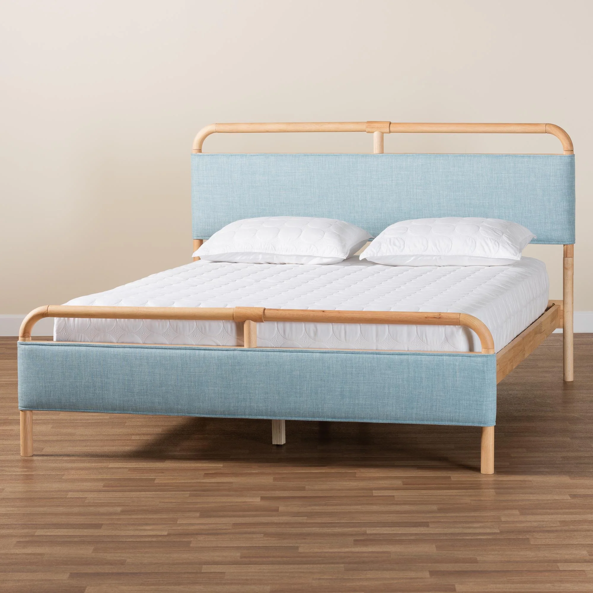Baxton Studio Mateo Modern and Contemporary Baby Blue Fabric and Natural Wood Queen Size Platform Bed - Image 9