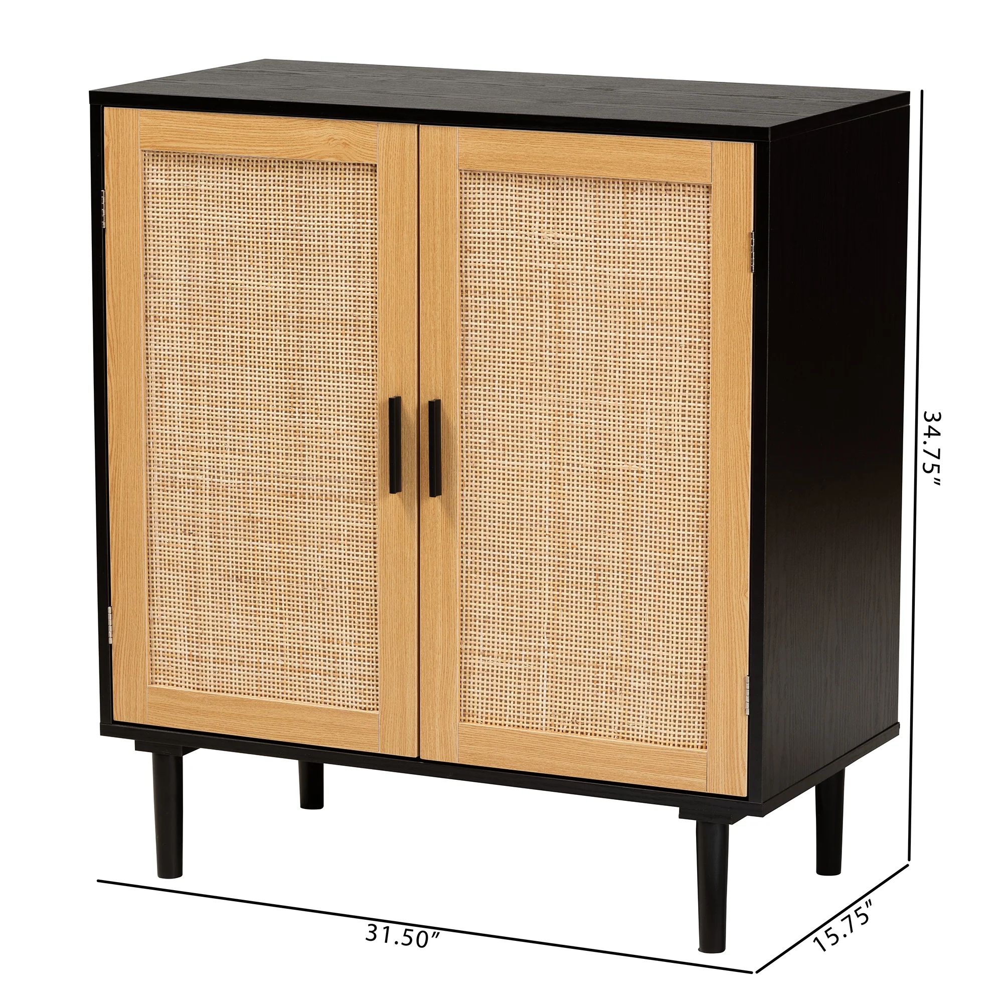 Baxton Studio Maureen Mid-Century Modern Espresso Brown Wood and Rattan 2-Door Storage Cabinet - Image 10