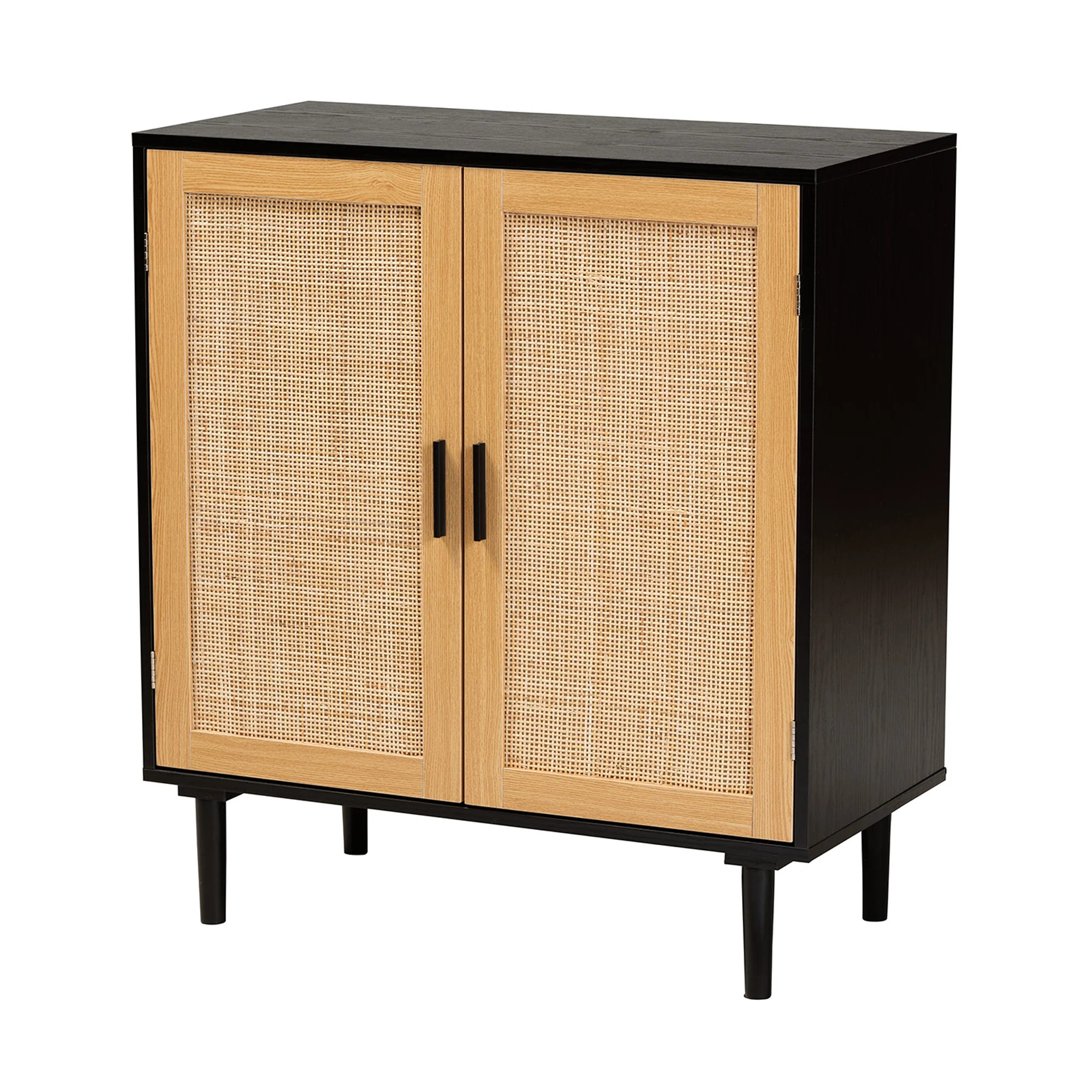 Baxton Studio Maureen Mid-Century Modern Espresso Brown Wood and Rattan 2-Door Storage Cabinet - Image 2