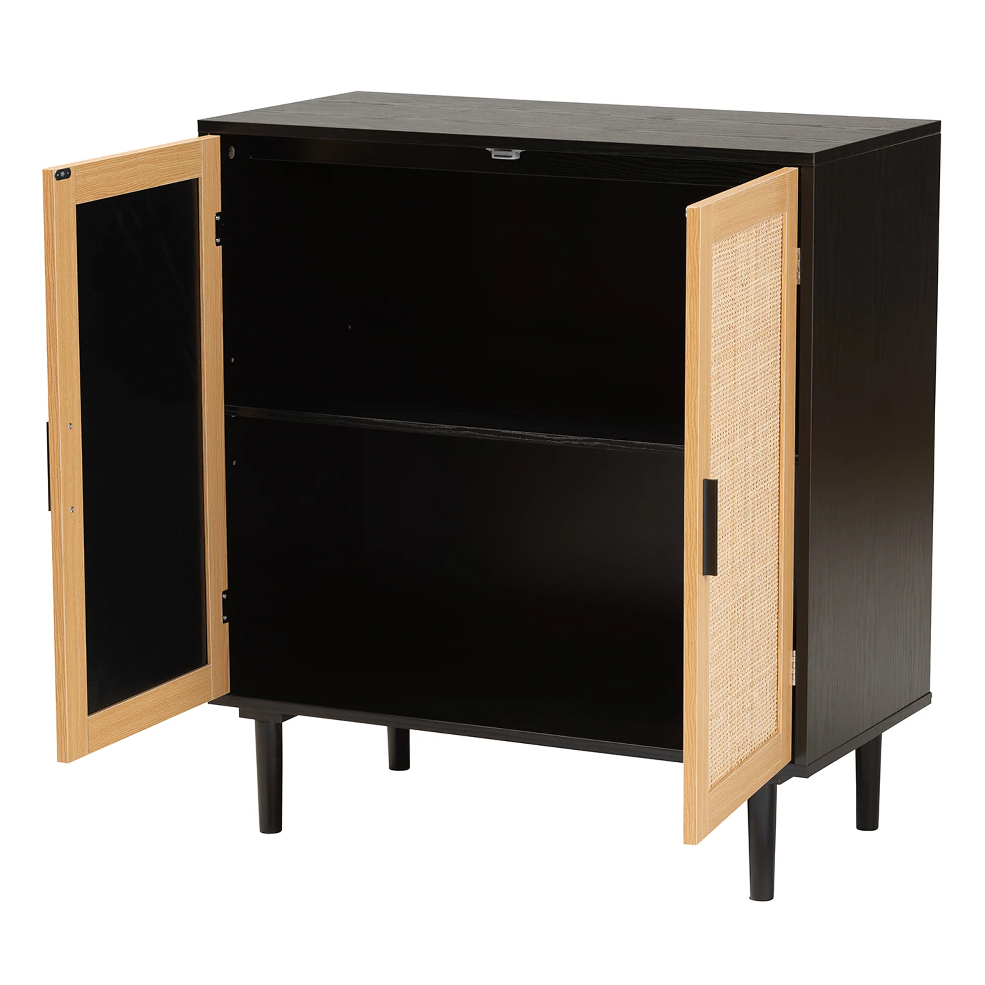 Baxton Studio Maureen Mid-Century Modern Espresso Brown Wood and Rattan 2-Door Storage Cabinet - Image 3