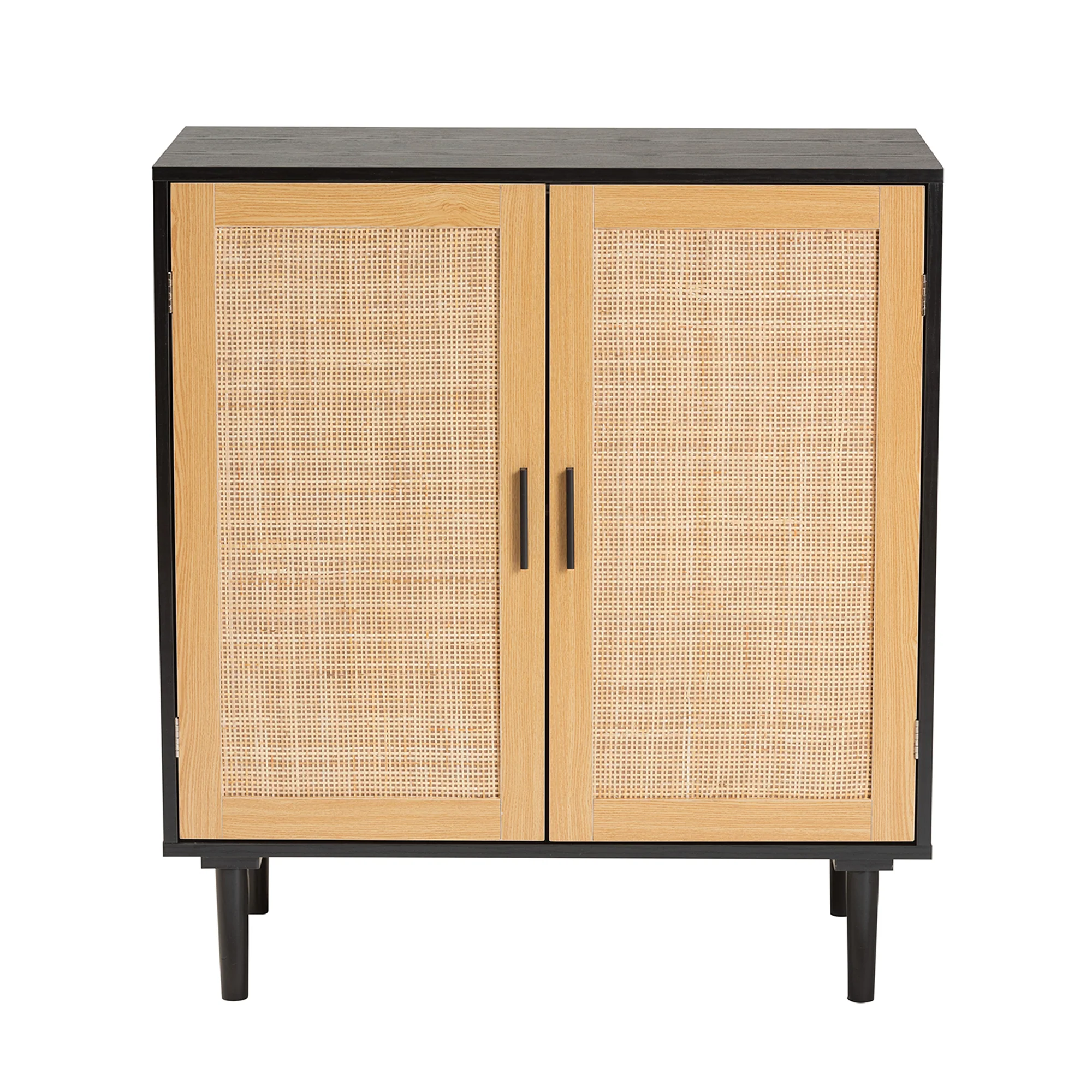 Baxton Studio Maureen Mid-Century Modern Espresso Brown Wood and Rattan 2-Door Storage Cabinet - Image 4