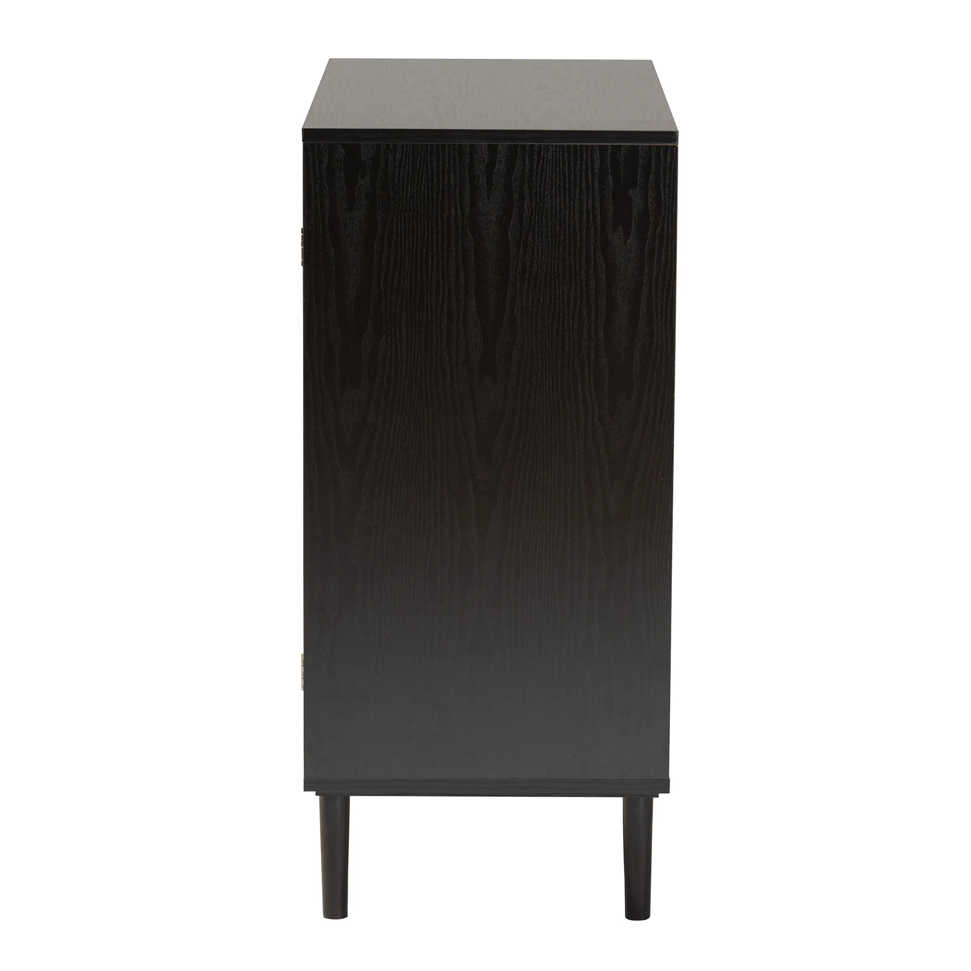 Baxton Studio Maureen Mid-Century Modern Espresso Brown Wood and Rattan 2-Door Storage Cabinet - Image 5
