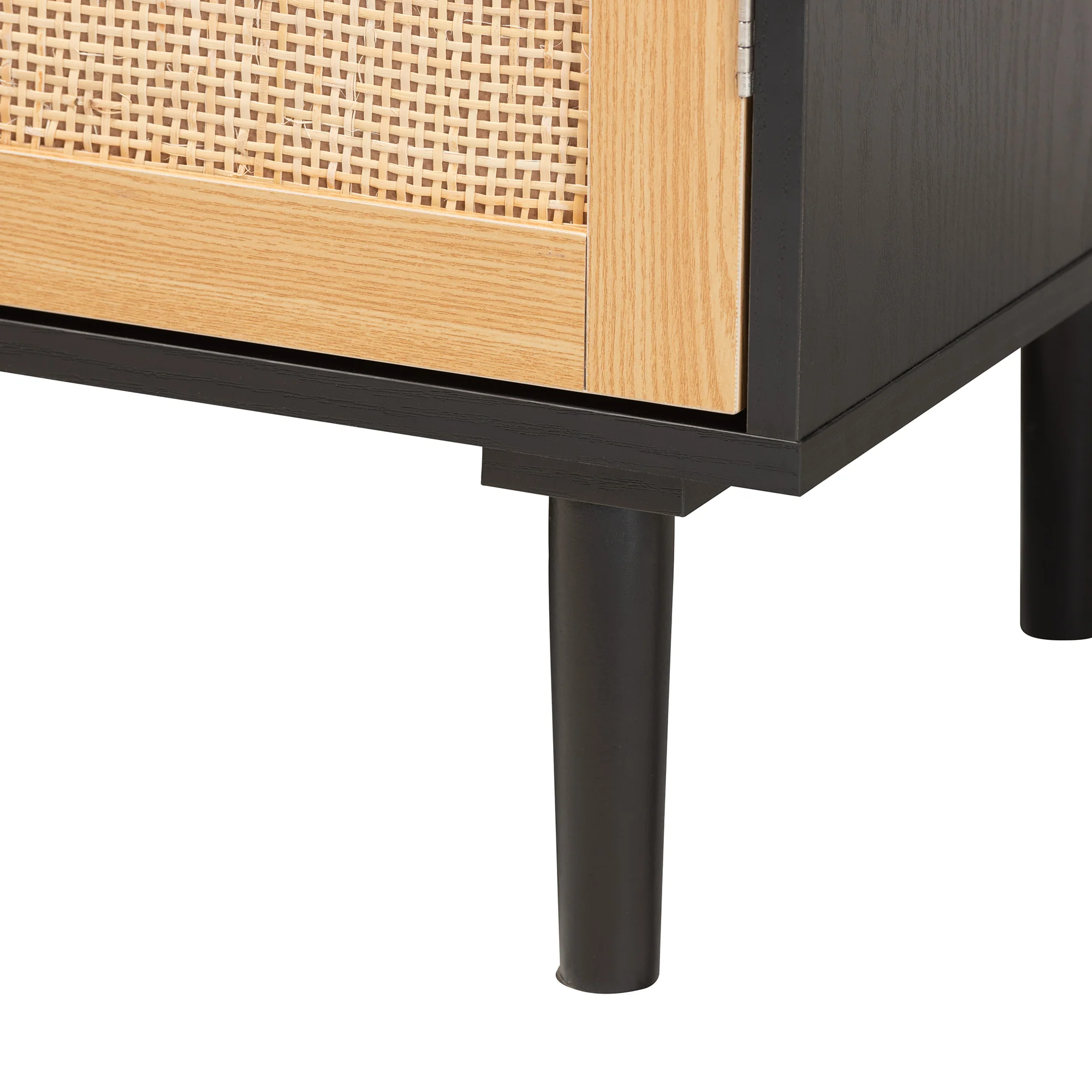Baxton Studio Maureen Mid-Century Modern Espresso Brown Wood and Rattan 2-Door Storage Cabinet - Image 7