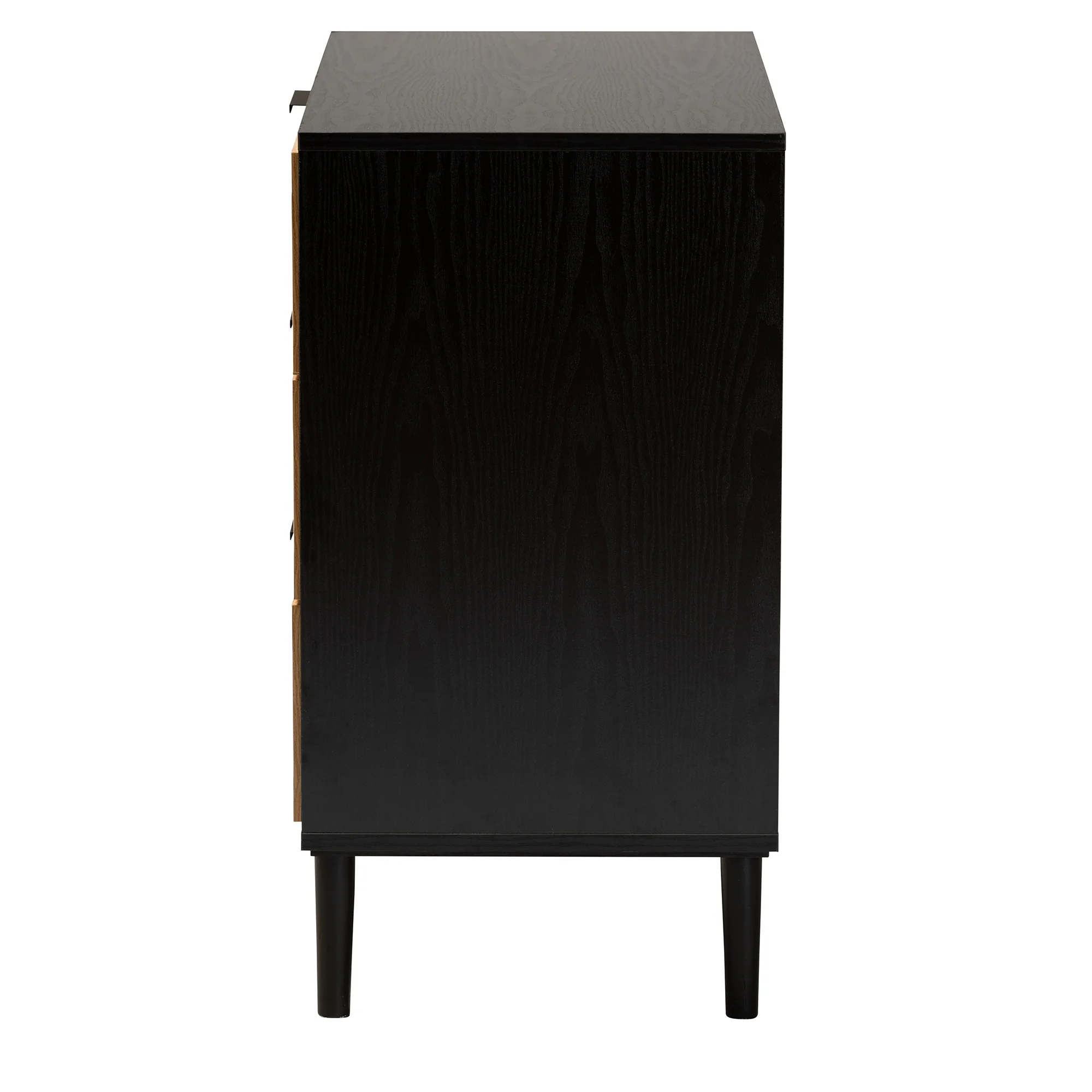 Baxton Studio Maureen Mid-Century Modern Espresso Brown Wood and Rattan 3-Drawer Cabinet - Image 7
