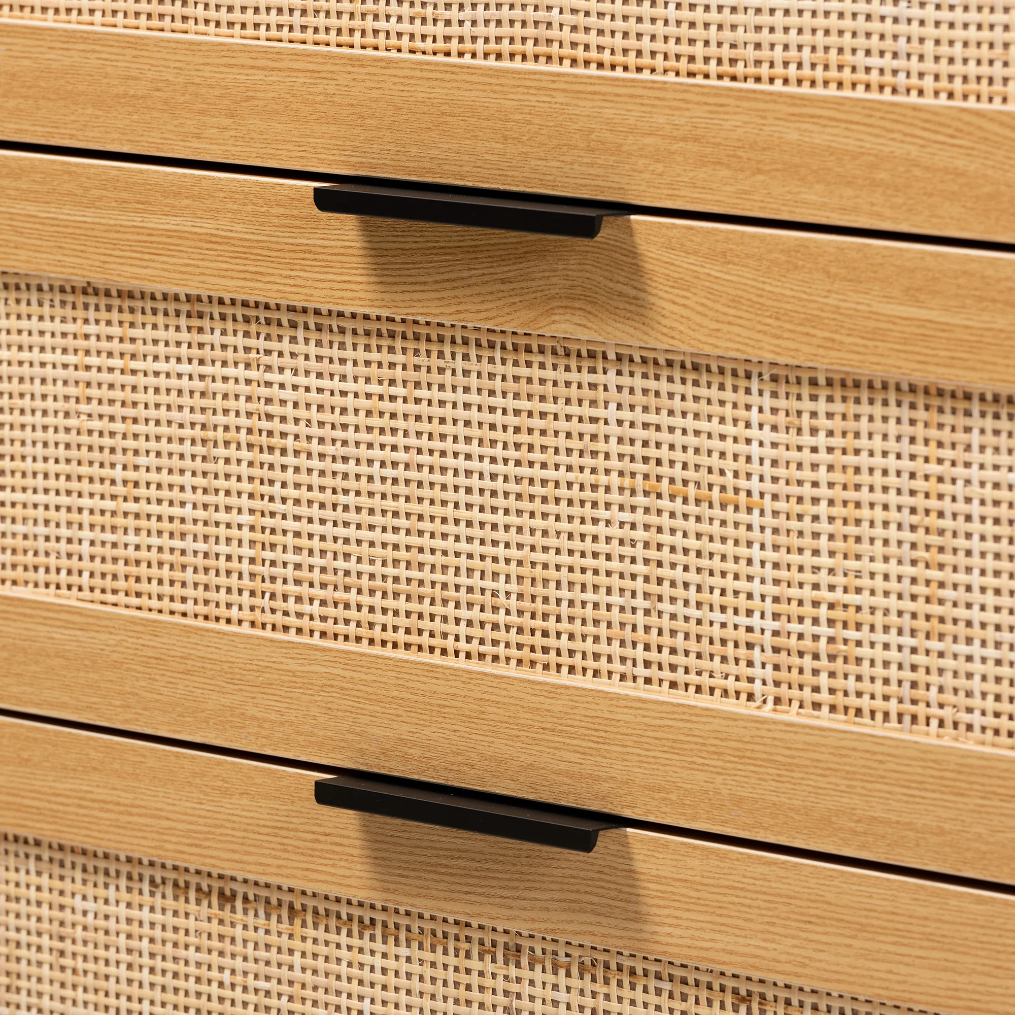 Baxton Studio Maureen Mid-Century Modern Espresso Brown Wood and Rattan 3-Drawer Cabinet - Image 8