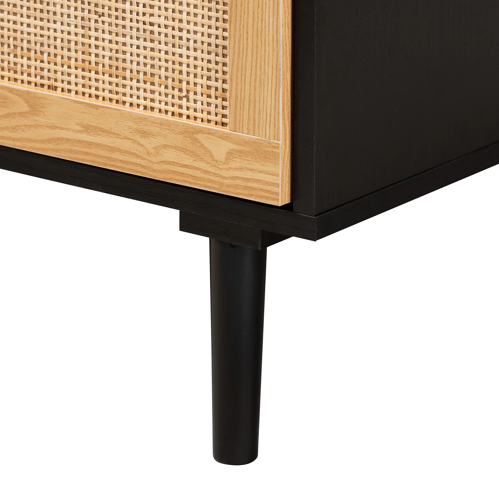 Baxton Studio Maureen Mid-Century Modern Espresso Brown Wood and Rattan 3-Drawer Cabinet - Image 9